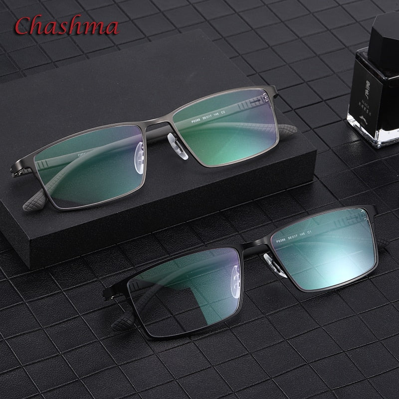 Men's Full Rim Square Alloy Eyeglasses 9386 - Stylish Metal Frame Glasses for Men, Trendy Square Eyewear, Durable Lightweight Alloy Frames - Perfect for Office, Reading & Daily Fashion Accessory