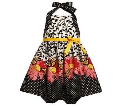 Bonnie Jean Baby Girls Floral Butterfly Print Summer Halter Dress - Black & White - 12M to 24M - Perfect for Beach Outings, Birthday Parties & Family Photos