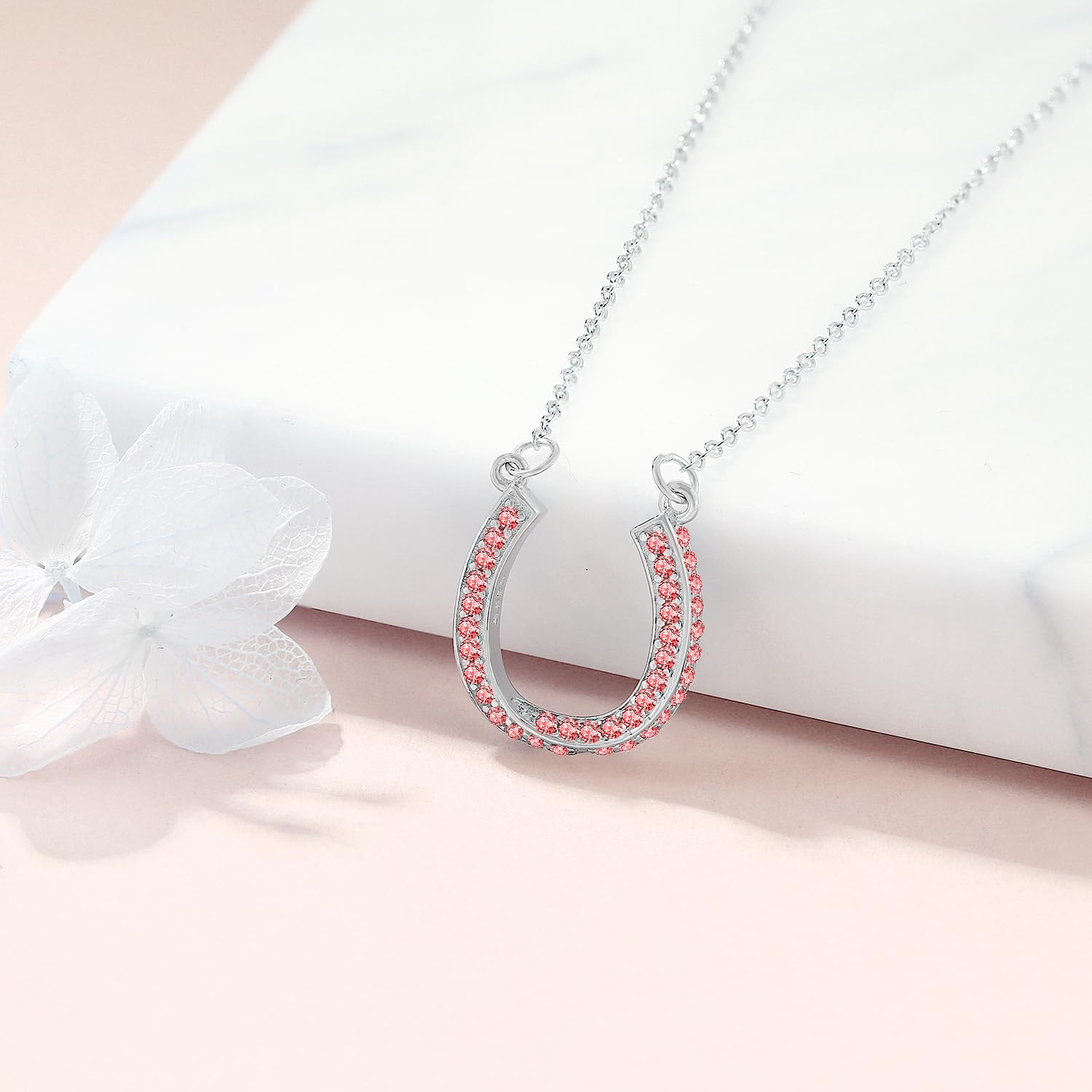 Lucky Horseshoe Necklace for Women – Sterling Silver Birthstone Pendant with Gift Box | Elegant Good Luck Charm Jewelry for Birthdays, Anniversaries & Everyday Wear