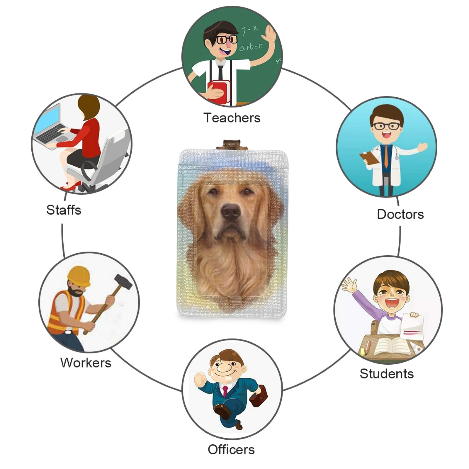Golden Retriever ID Badge Holder with Lanyard - Vertical Leather Name Tag for Office & School Staff