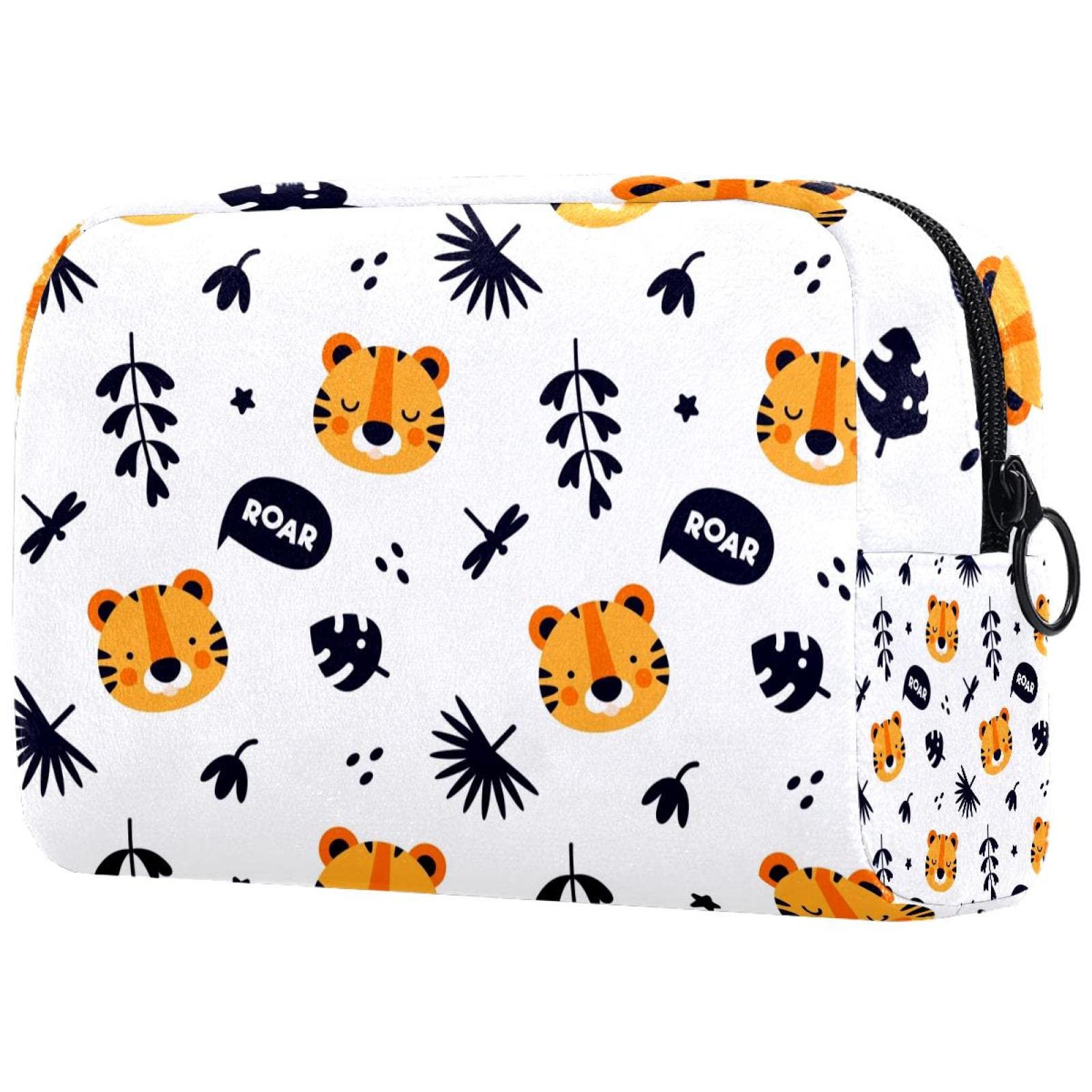 Professional Travel Makeup Bag with Brush Holder - Waterproof Cosmetic Organizer for Women | Portable Makeup Case for Travel, Gym & Daily Use | Tiger Animal Print Design