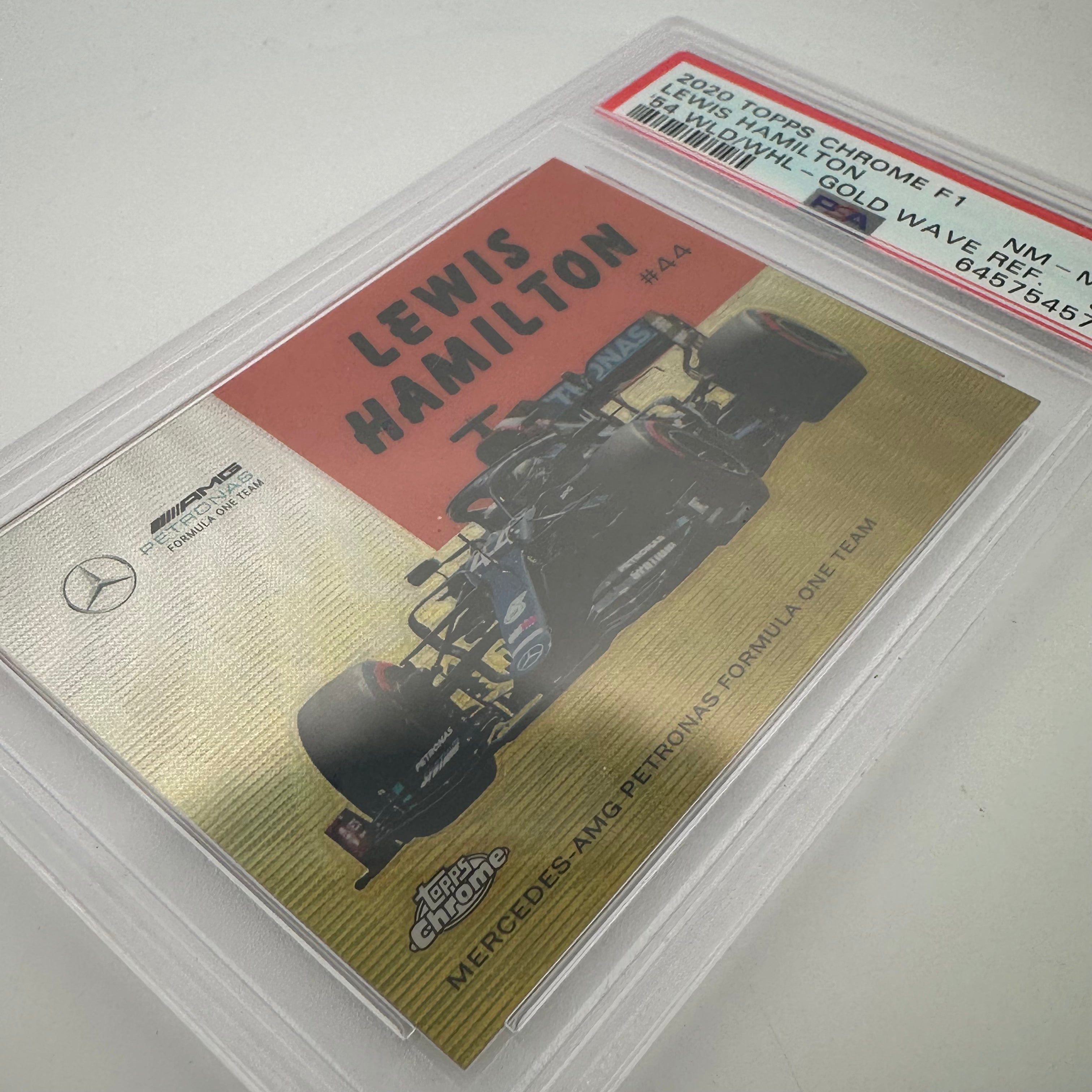 PSA 8 Lewis Hamilton 37/50 World On Wheels #54W Gold Wave Refractor - Rare F1 Racing Collectible for Display & Investment