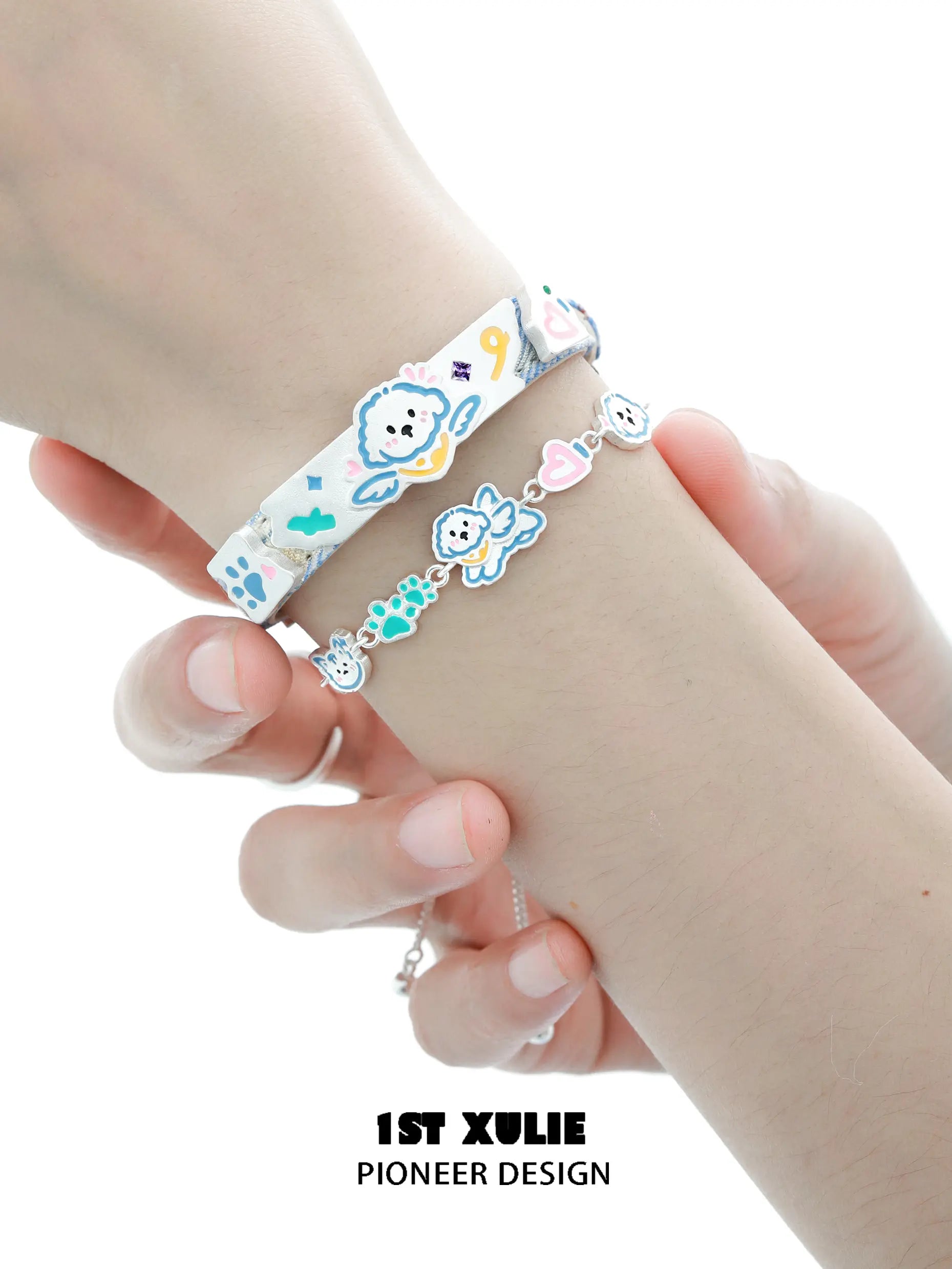 Angel Cuties 18k Gold Plated Kitten & Puppy Hand-Painted Colorful Resin Charm Bracelet | Cute Animal Jewelry for Women & Girls | Perfect Gift for Pet Lovers, Birthday & Valentine's Day