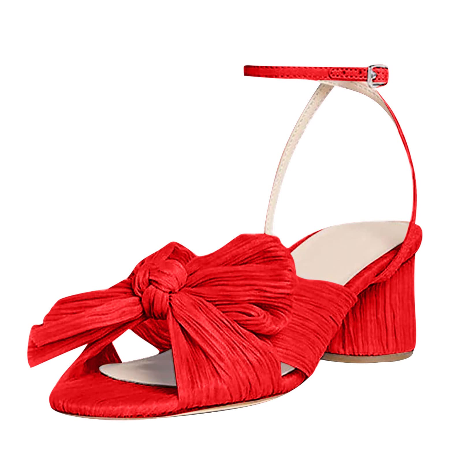 Women's Fashion Sandals with Thick Heel - Bow Silk Retro Buckle Sandals - Clear Rubber Strappy Closed Toe Sandals for Women - Perfect for Summer Outfits, Beach Vacations & Casual Wear