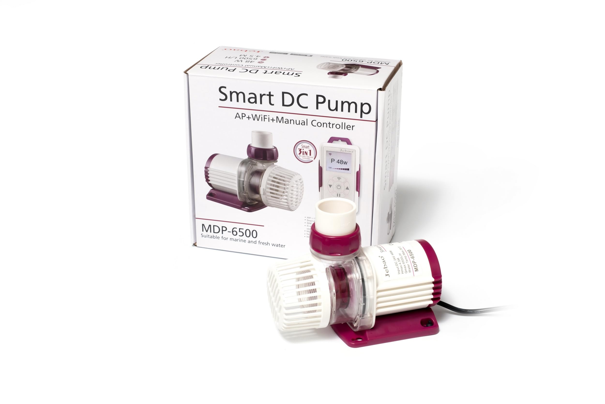 Jebao MDP-6500 Smart DC Water Pump with LCD Display Controller - Quiet & Energy Efficient Submersible Pump for Saltwater Aquariums, Reef Tanks & Fish Tanks - Perfect for Marine Life, Coral Growth & Water Circulation