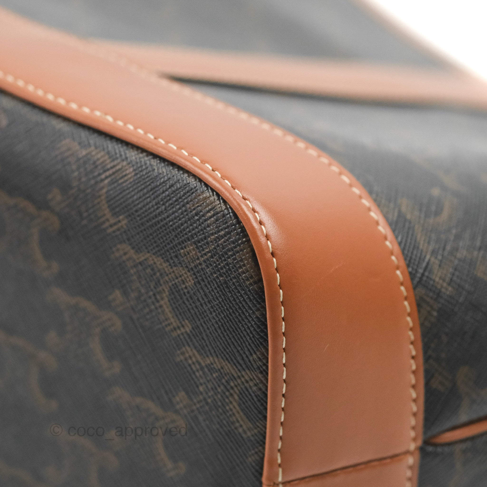 Celine Small Bucket Bag in Triomphe Canvas & Tan Calfskin Leather - Perfect for Everyday Use, Work & Travel Accessories