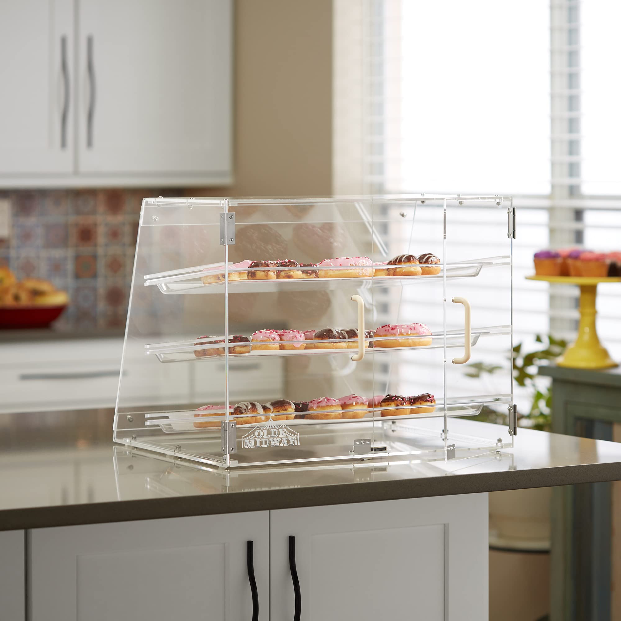 Olde Midway 3-Tier Acrylic Bakery Display Case with Removable Trays - Commercial Countertop Pastry Showcase for Donuts, Cakes & Desserts - Perfect for Bakeries, Cafes & Retail Stores
