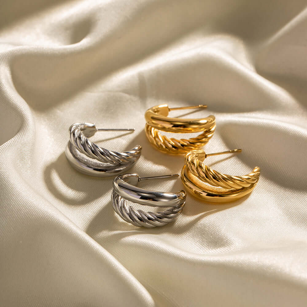 18K Gold Plated Braided Twist C Hoop Earrings for Women - Elegant Dangle Drop Earrings for Party, Wedding & Everyday Wear | JDE311