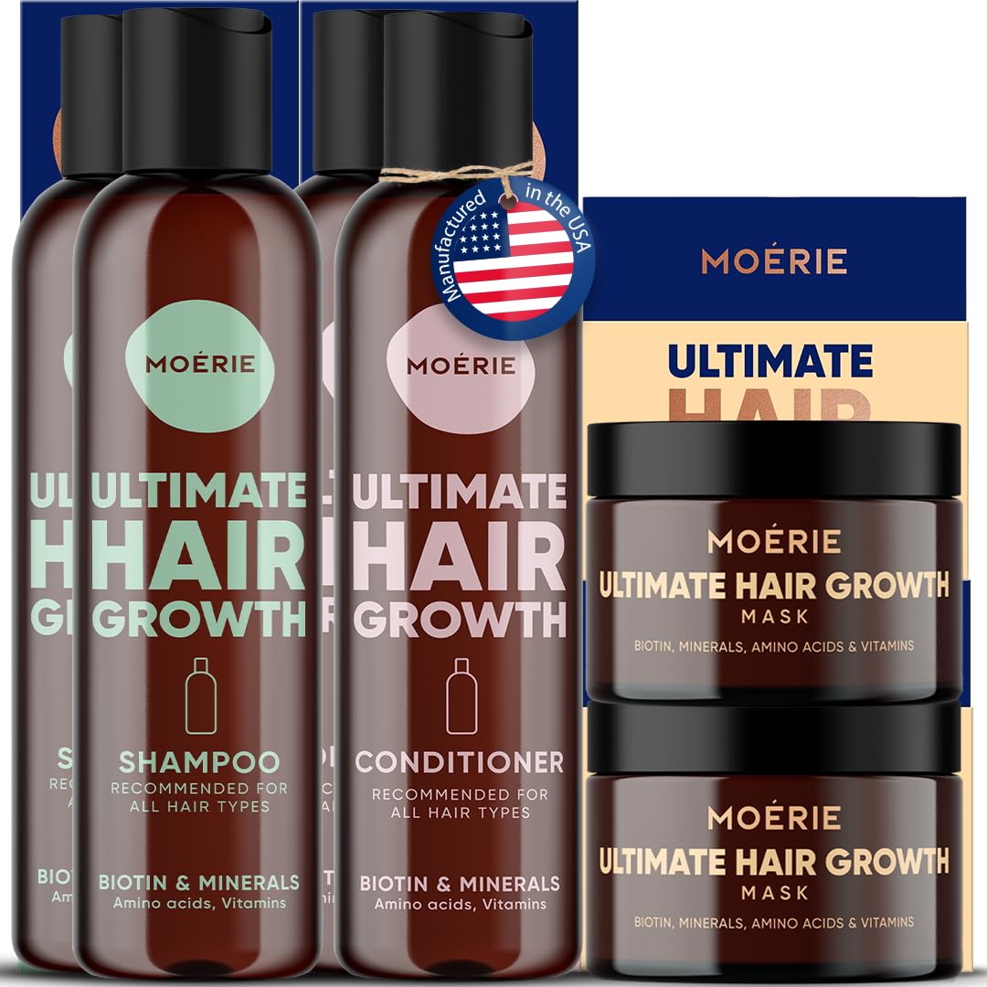 Moerie Ultimate Mineral Shampoo & Conditioner Set for Hair Growth - Vegan, Paraben-Free Formula for Longer, Thicker, Fuller Hair - Includes Nourishing Hair Mask - Perfect for Daily Hair Care & Scalp Health