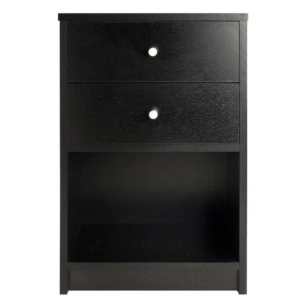 Modern Black Wooden 2-Drawer Nightstand with Storage - Bedside End Table for Bedroom Organizer | Perfect for Small Spaces, Apartment Living & Guest Rooms (2673568)