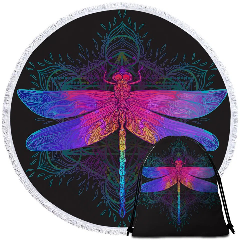 Dragonfly Dreams Microfiber Towel with Backpack - Lightweight, Quick-Dry for Travel, Gym, Beach & Outdoor Activities