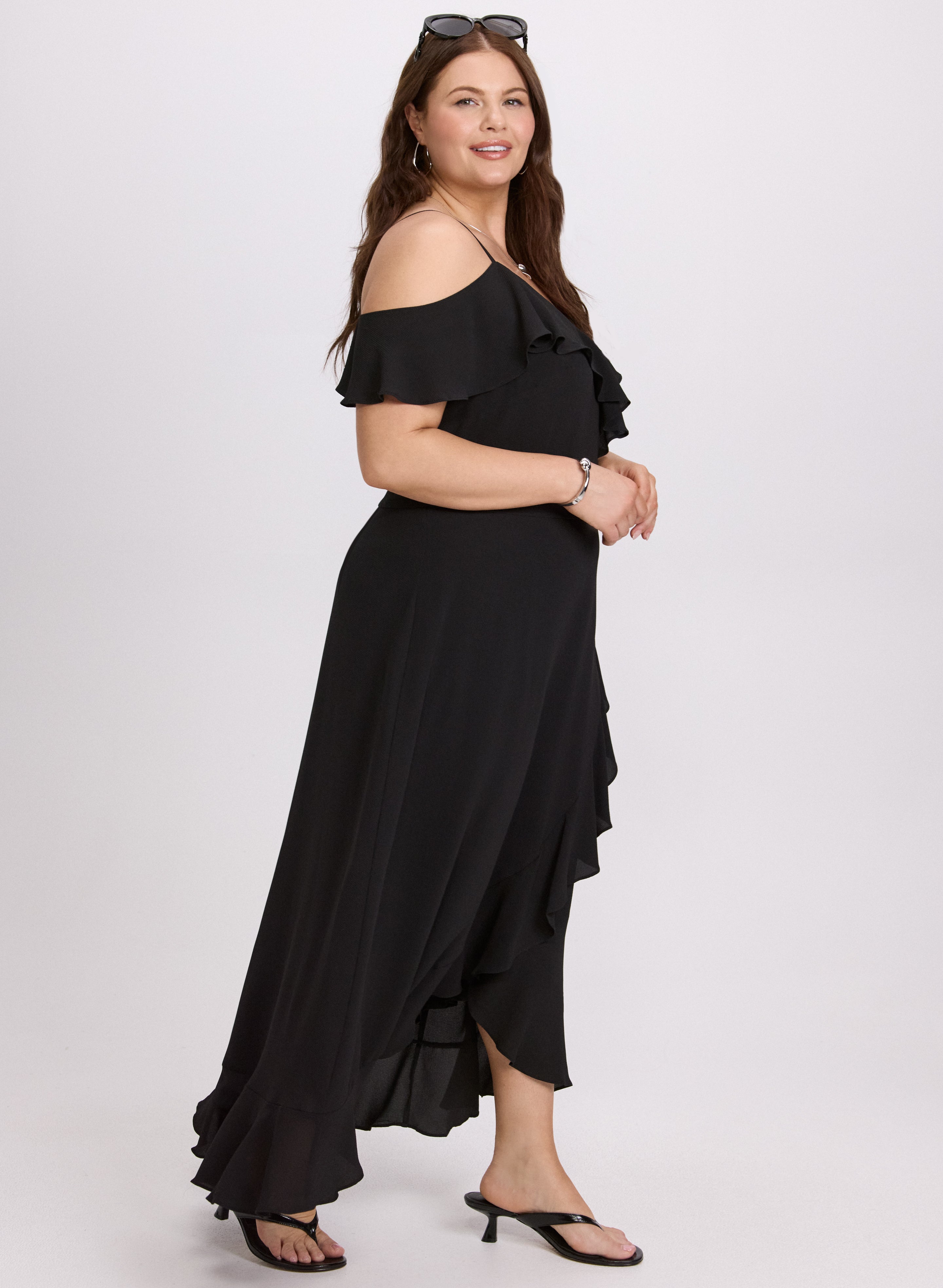 Elegant Cold Shoulder Midi Dress for Women - Flowy Summer Party Dress for Weddings, Dates & Beach Vacations