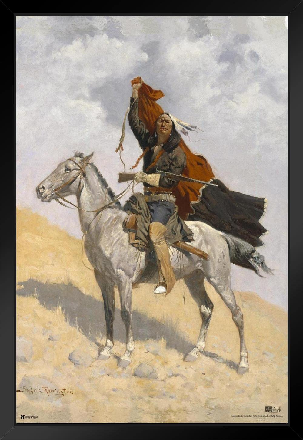 Frederic Remington Western Art Print - Black Wood Framed Cowboy & Horse Painting (14x20) - Perfect for Western Decor, Ranch Style Homes & Wild West Themed Rooms