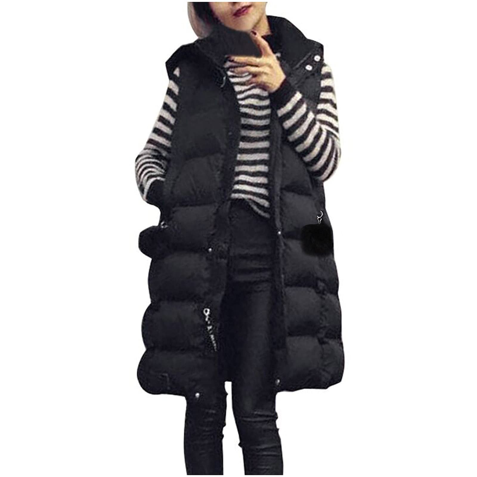 Fashion Women's Plus Size Hooded Waistcoat Vest Gilet Jacket Coat - Crown Series Black Outerwear | Perfect for Casual Wear, Layering & Outdoor Activities