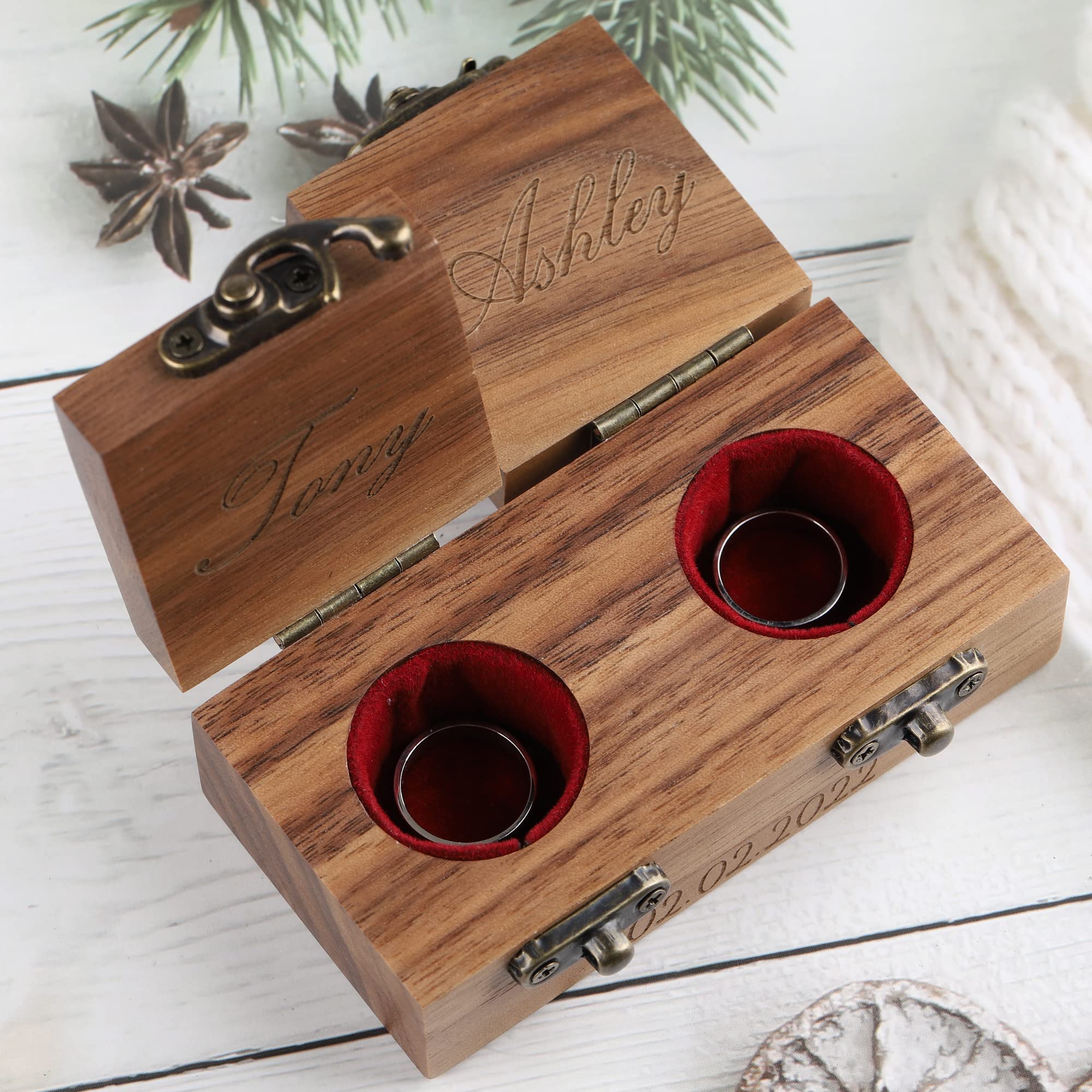 Personalized Wedding Ring Box - Velvet Lined Walnut Wood Engagement Ring Holder for Proposal, Custom Jewelry Storage - Perfect for Wedding, Anniversary & Romantic Gifts