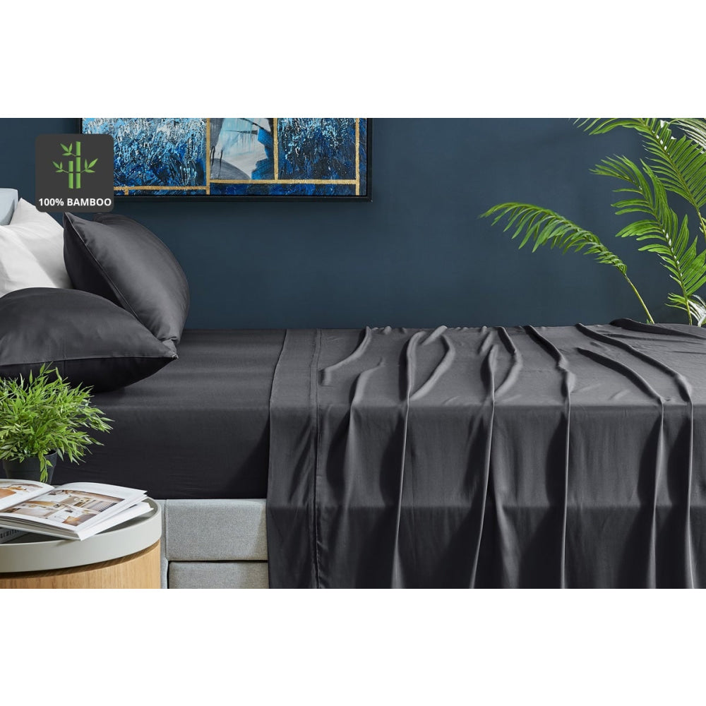 100% Natural Bamboo Bed Sheet Set - Queen Size Charcoal Gray - Soft & Breathable Cooling Sheets for Hot Sleepers - Perfect for Summer Nights & Luxury Bedroom Decor