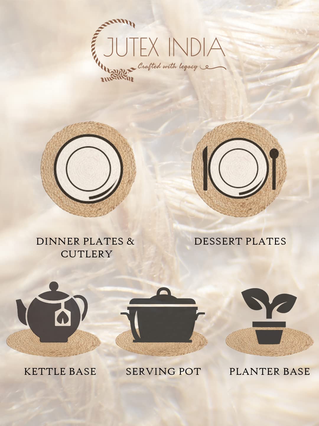 Natural Jute Round Placemats Set - Reversible Braided Table Mats for Dining, Kitchen, Side Table & Center Table (30x30cm, Black & Pink) - Eco-Friendly Home Decor for Everyday Use & Special Occasions