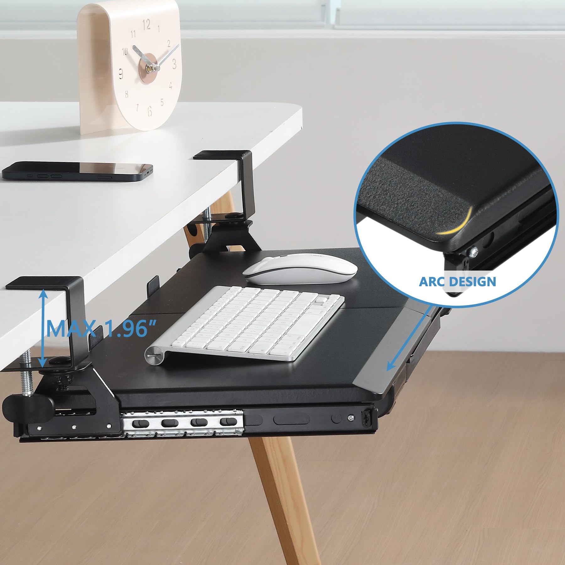 Ergonomic Under Desk Keyboard Tray with C-Clamp - Slide Out Pull Out Keyboard & Mouse Platform for Home Office Workstation (Black) | Perfect for Computer Desks, Gaming Setups & Workspace Organization