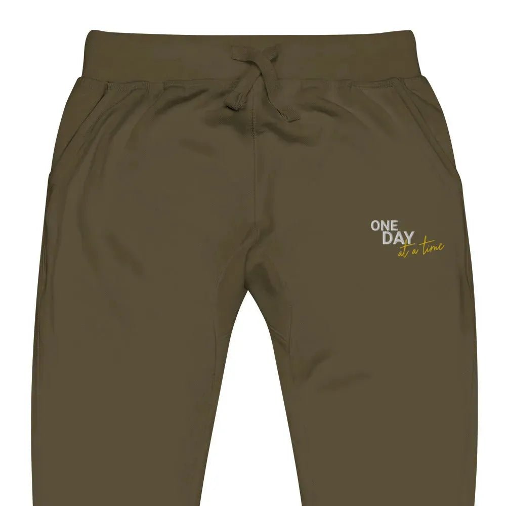 One Day At A Time Embroidered Unisex Fleece Sweatpants - Cozy Loungewear for Relaxing at Home, Yoga, and Casual Outings