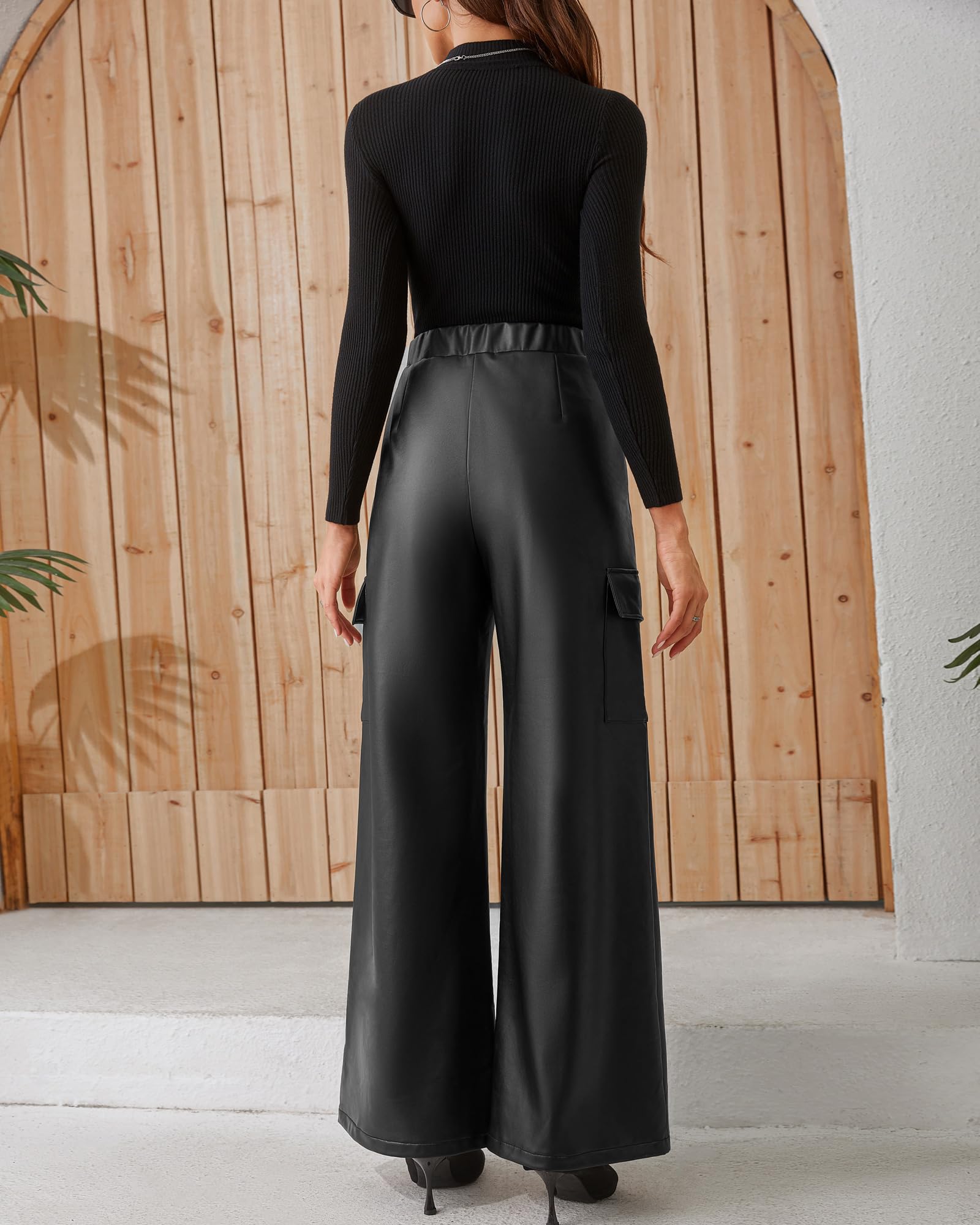 QIANXIZHAN Women's Faux Leather Pants - High Waist Wide Leg PU Trousers for Winter | Stylish Vegan Leather Pants for Casual Outfits, Office Wear & Night Out