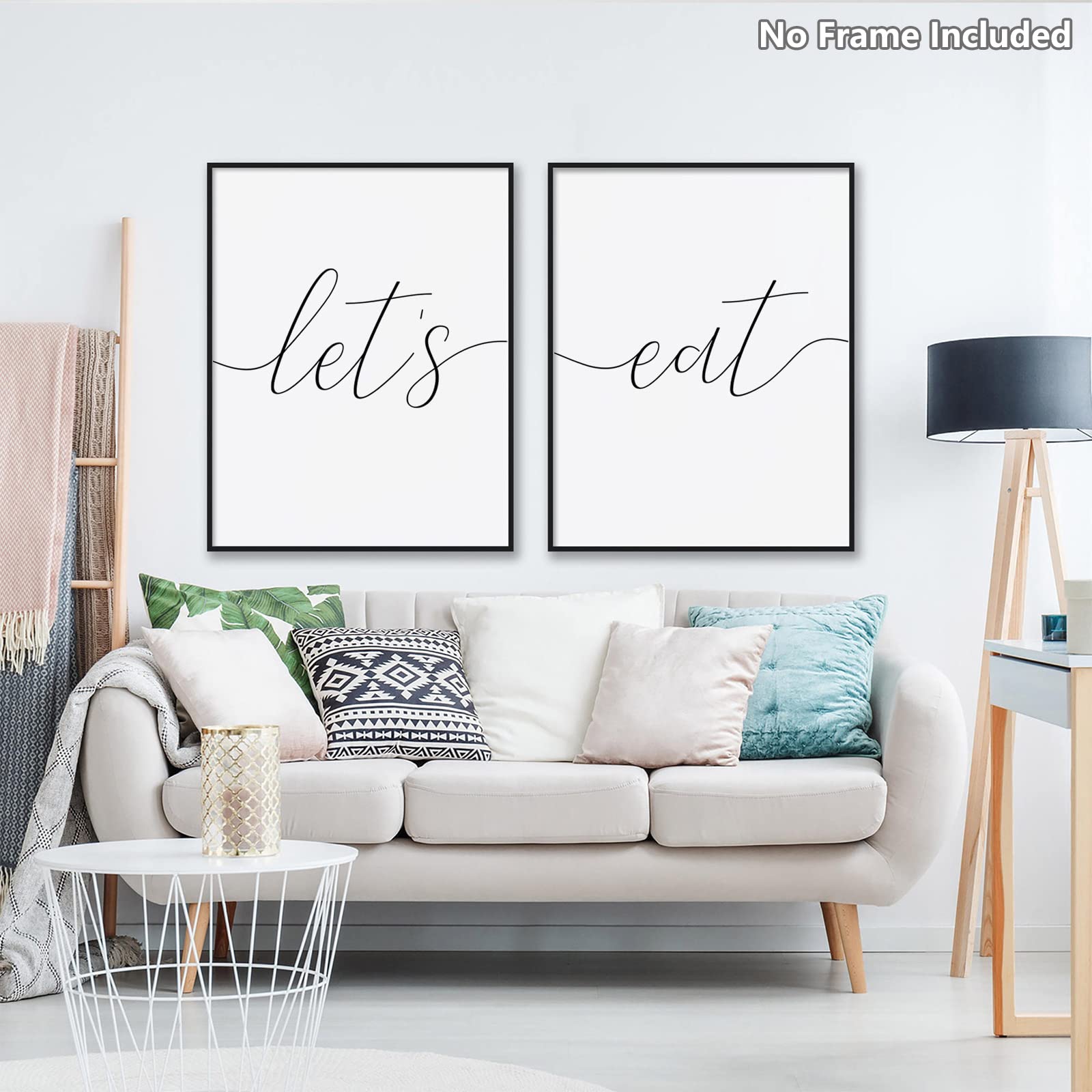 Modern Kitchen Wall Art - Let's Eat Sign Dining Room Decor Set of 2 (12x16 Inch) | Black Food-Themed Unframed Pictures for Kitchen & Dining Area | Perfect for Home, Restaurant or Cafe Decor
