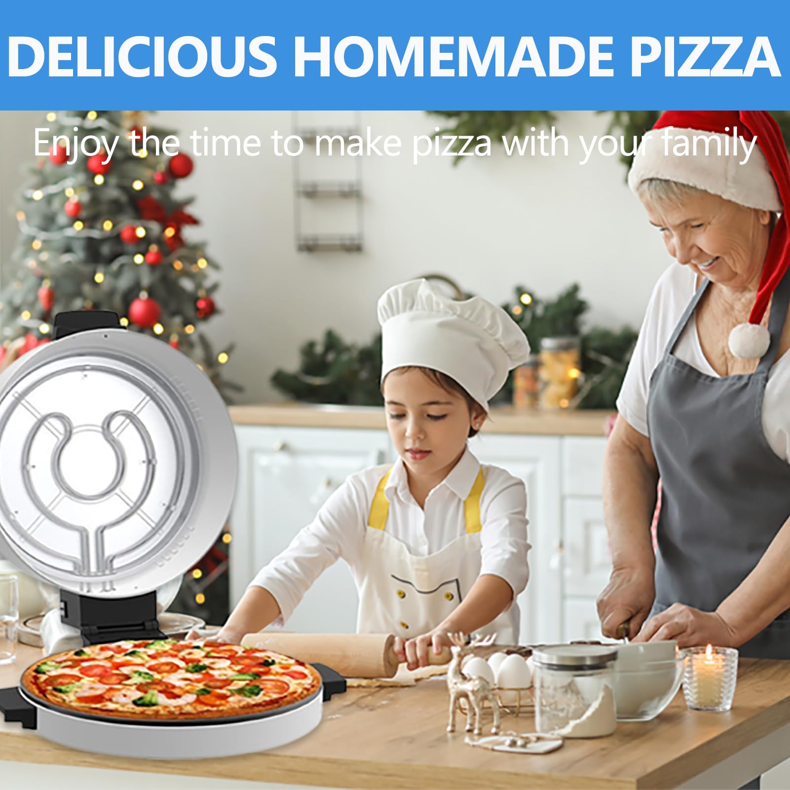 2000W Electric Pizza Oven - 12 Inch Countertop Pizza Maker for Indoor & Outdoor Use | Portable Pizza Grill & Bread Toaster | Perfect for Home, School, Camping & Parties | Commercial-Grade Kitchen Appliance for Steak & Pizza Making