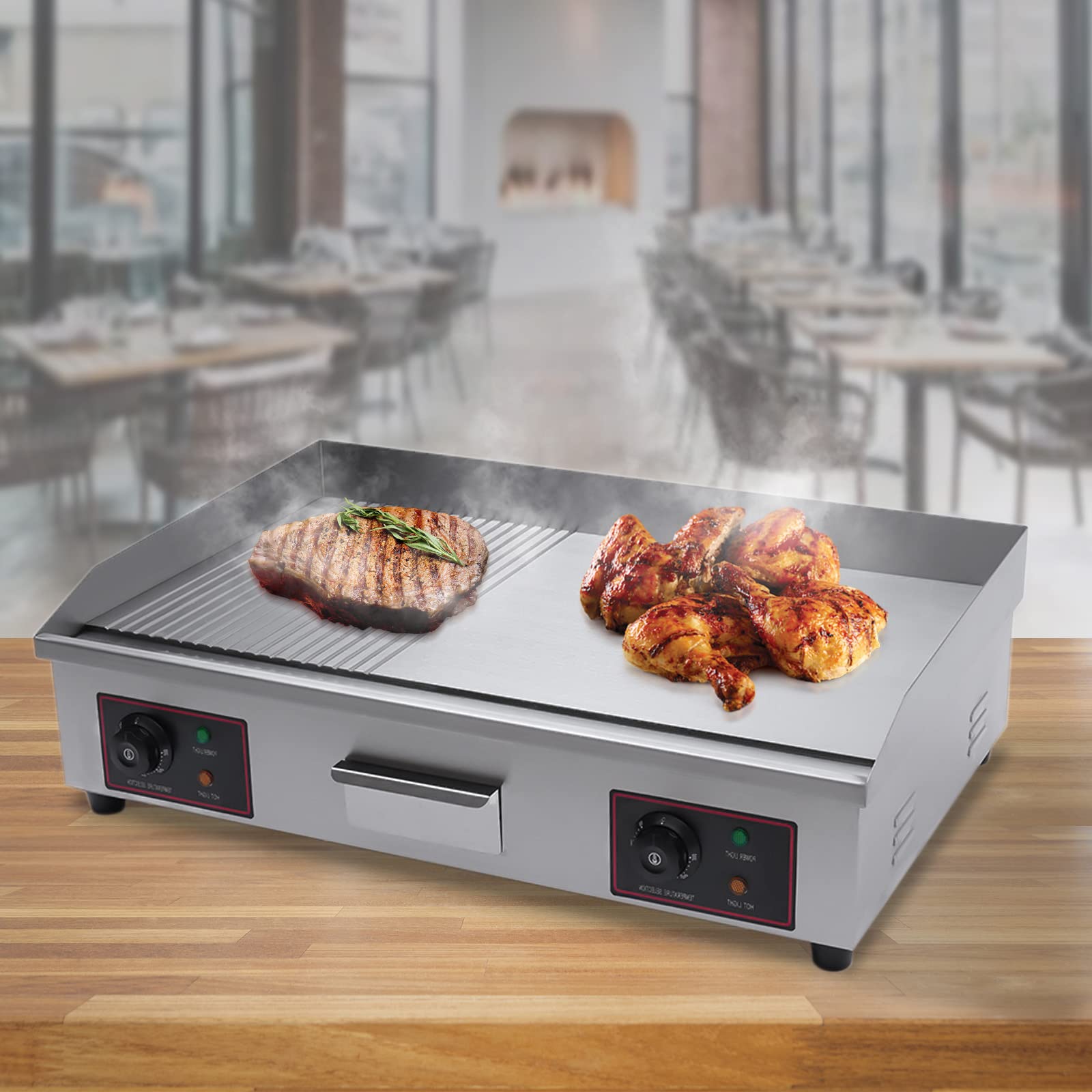 Commercial Electric Griddle Flat Top Grill - 3000W, 110V Hot Plate with Adjustable Temperature Control (122°F-572°F) - Perfect for BBQ, Pancakes, Burgers & Restaurant Countertop Cooking