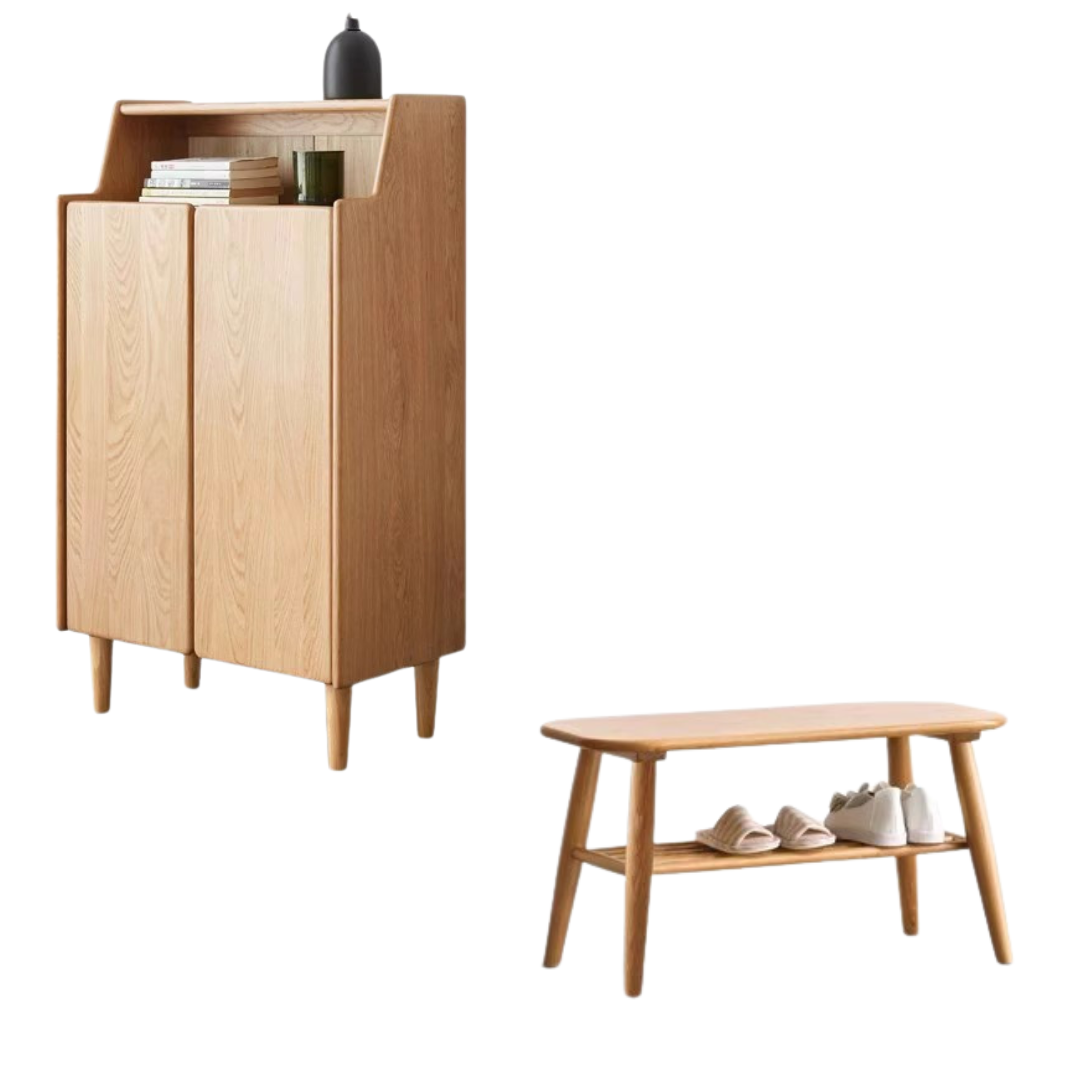 25.6x13.8x43.3 inch/ 65x35x110сm/ Natural Wood Color/ double door shoe cabinet+ shoe changing bench