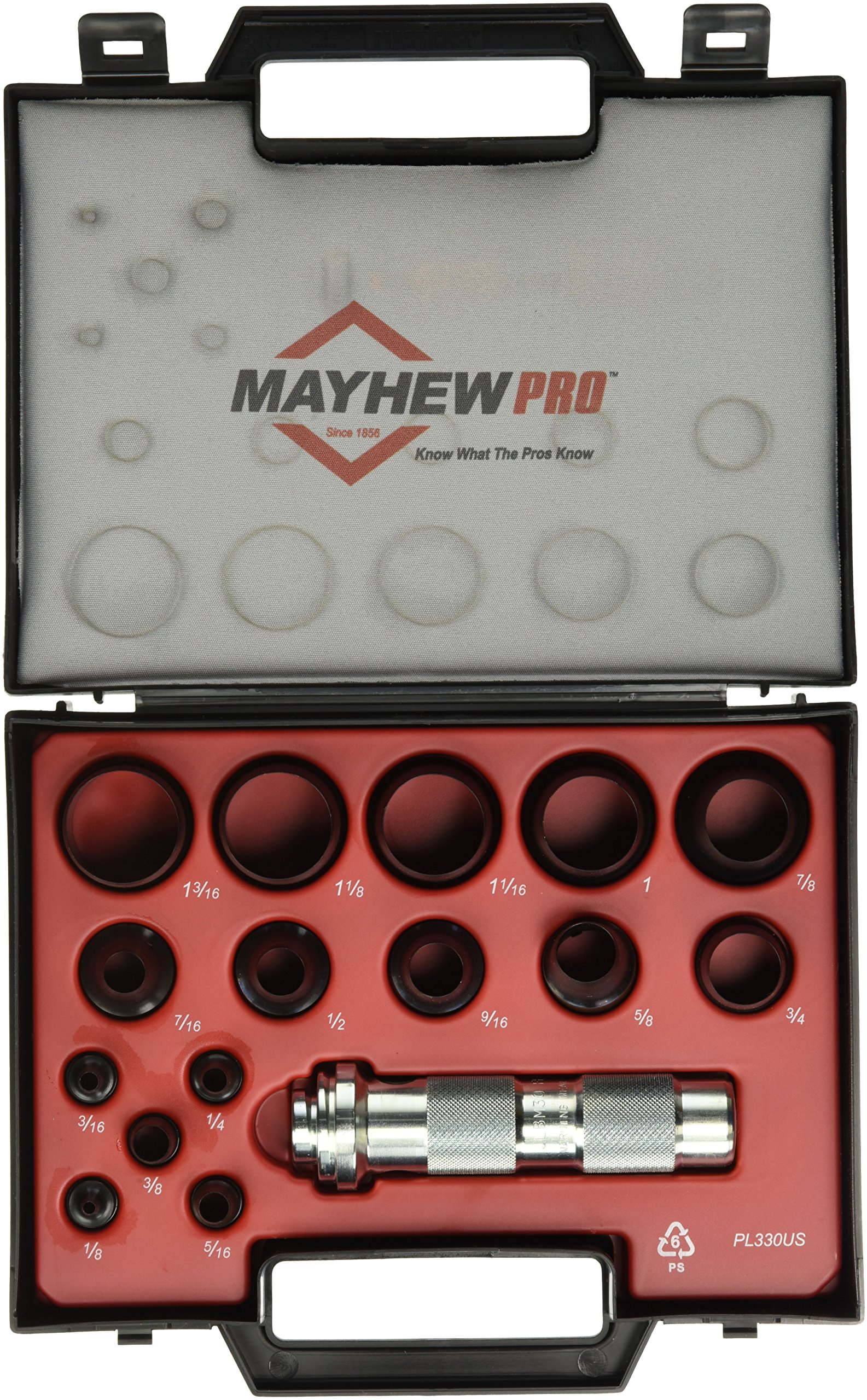 Mayhew Tools 66000 16-Piece Hollow Punch Set - Black - Professional Metalworking & Leather Crafting Tools for DIY Projects and Industrial Use