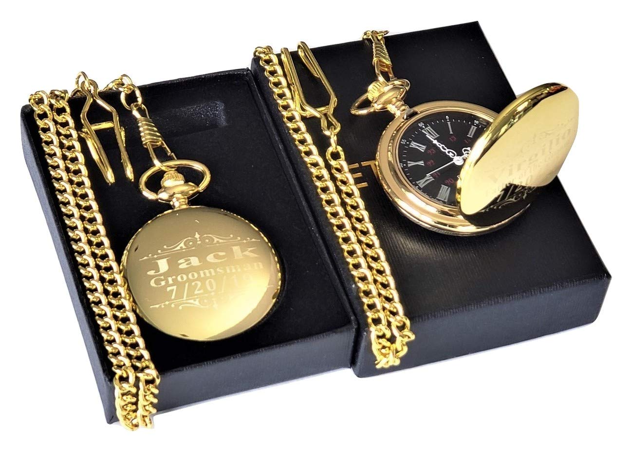 8 Custom Engraved Pocket Watches for Groomsmen - Personalized Wedding Gift Set with Chain & Box - Free Engraving Included - Perfect for Weddings, Anniversaries & Special Occasions