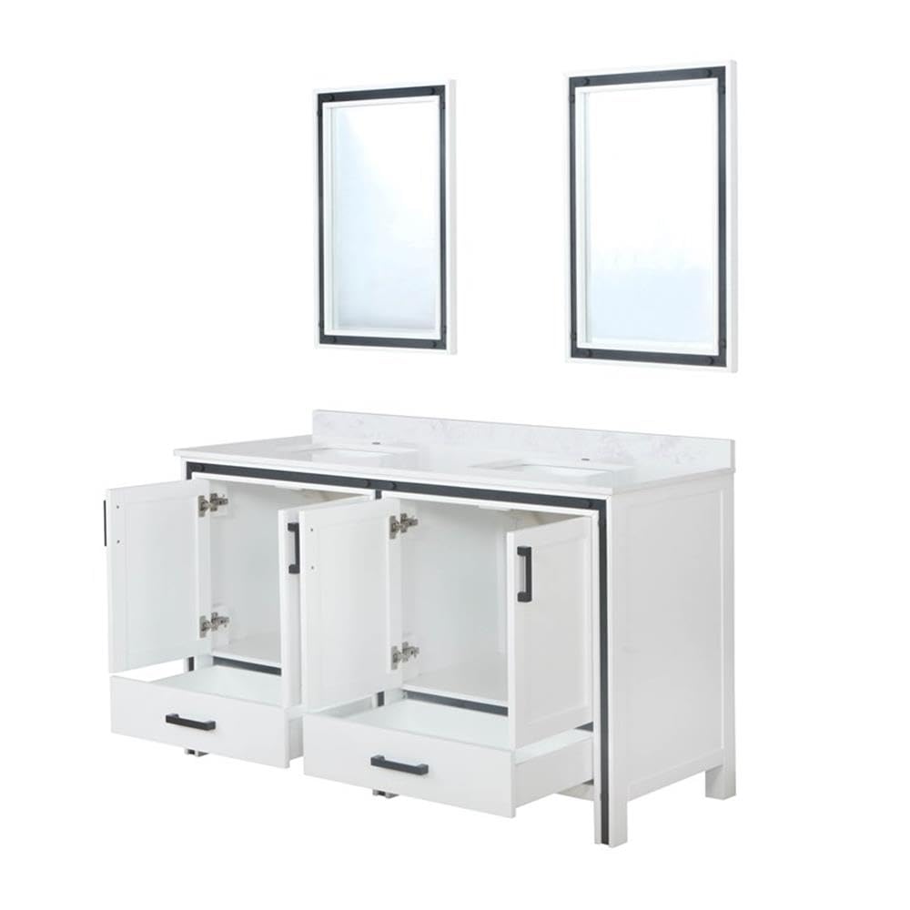 Ziva 60 Inch White Double Bathroom Vanity with Cultured Marble Top & 22 Inch Mirrors - Modern Bathroom Storage Solution for Master Bath or Guest Bath Remodel