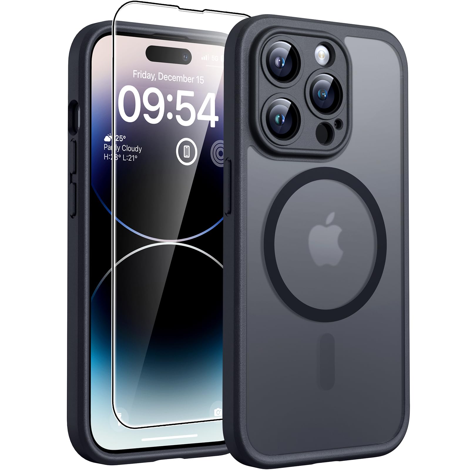 TOCOL 3 in 1 Magnetic Case for iPhone 14 Pro Max with 2 Tempered Glass Screen Protectors - Full Camera Protection, Shockproof & Scratch Resistant Magsafe Compatible Phone Cover (Black) - Perfect for Daily Use, Travel & Outdoor Activities