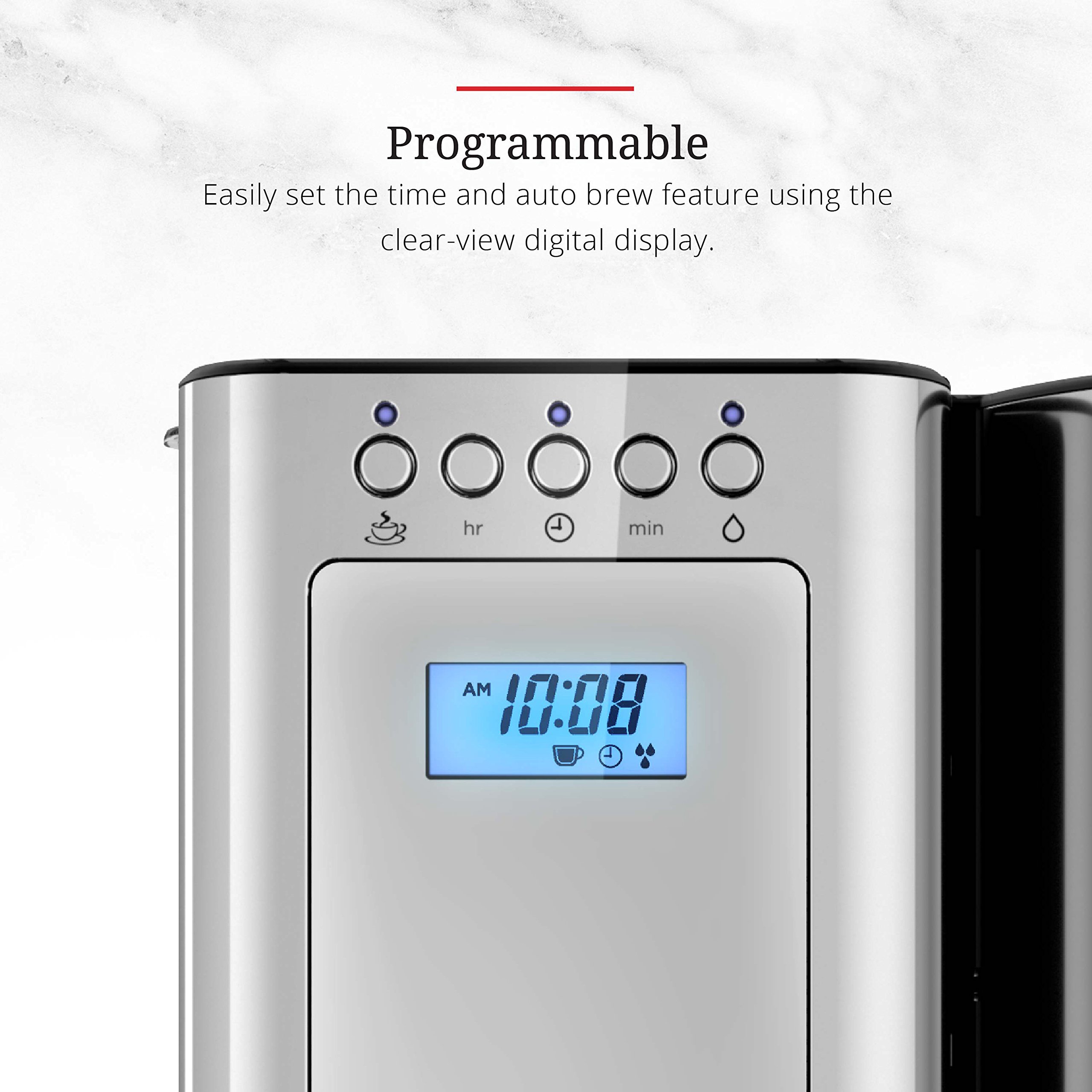 Russell Hobbs CM8100GYR 8-Cup Glass Coffee Maker - Stainless Steel & Silver Drip Coffee Machine for Home, Office & Breakfast Use