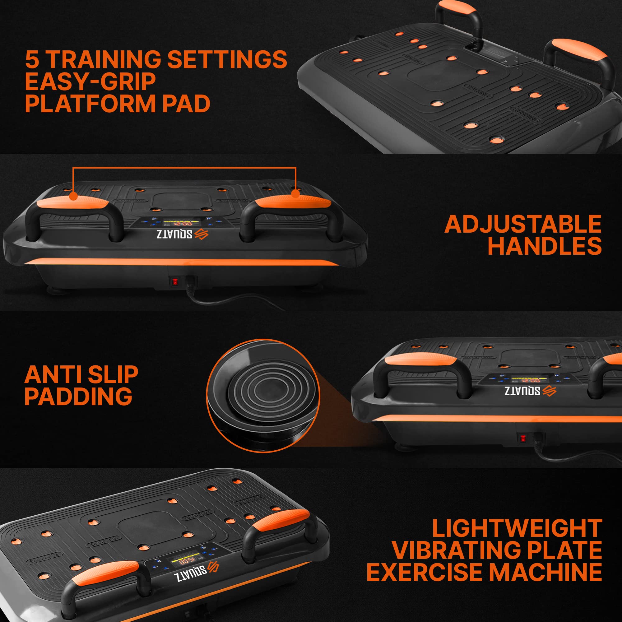 SQUATZ Vibration Plate Exercise Machine with 5 Resistance Bands & Pilates Bar - Whole Body Vibration Platform for Weight Loss, Pain Relief & Lymphatic Drainage - Home Gym Equipment for Fitness, Physical Therapy & Muscle Recovery