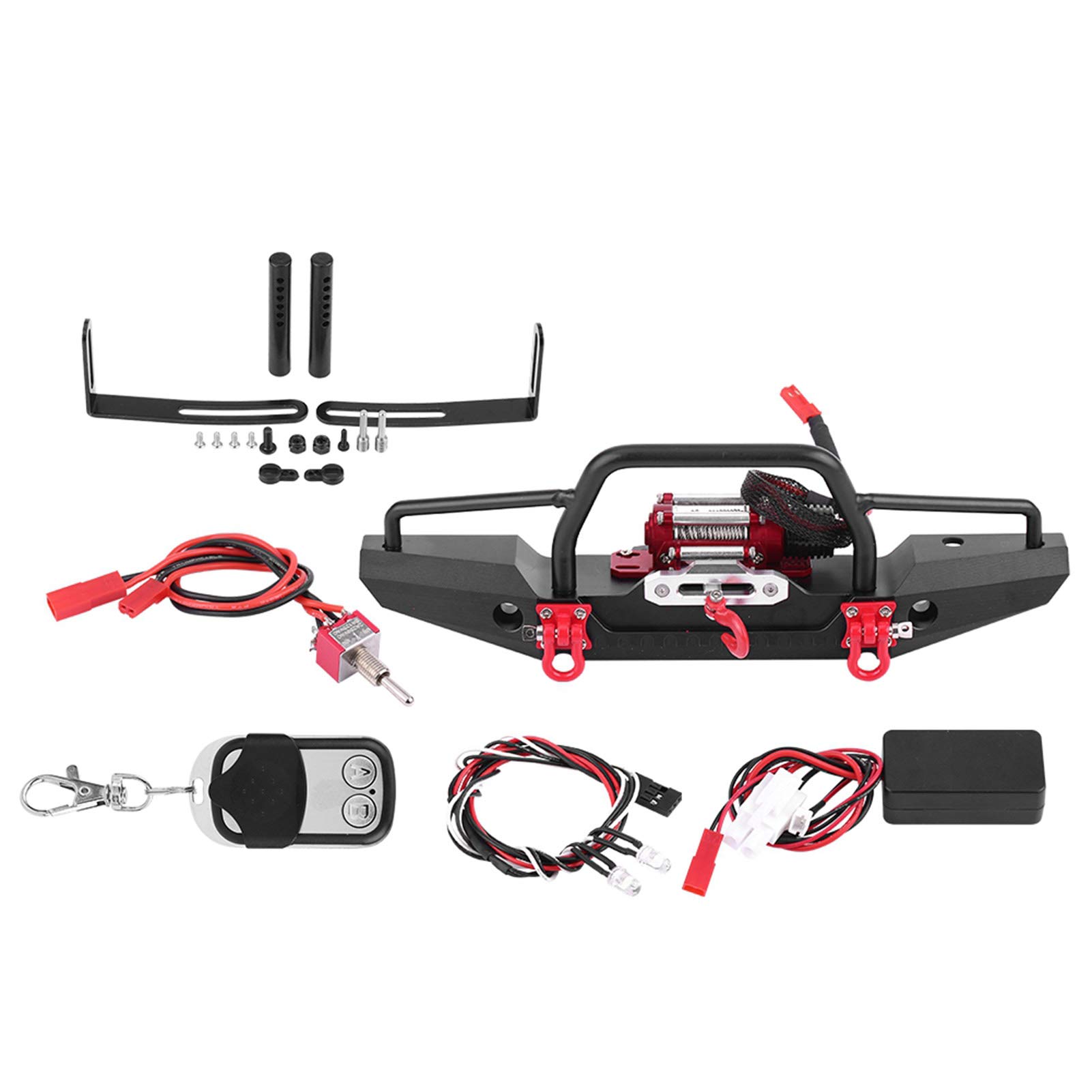 **Archuu Aluminum Alloy RC Front Bumper with Winch, Wireless Remote & LED Light – Heavy-Duty Upgrade for Traxxas TRX-4 Crawler – Off-Road, Rock Crawling & Adventure Ready (Built-in Battery Included)**