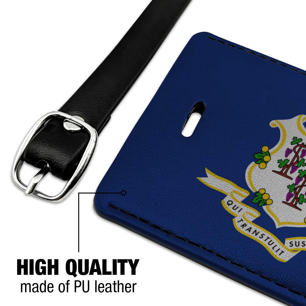 Connecticut State Flag Leather Luggage Tag - Rectangle ID Card Holder for Suitcases & Carry-On Bags | Perfect for Travel Identification & Personalized Gift