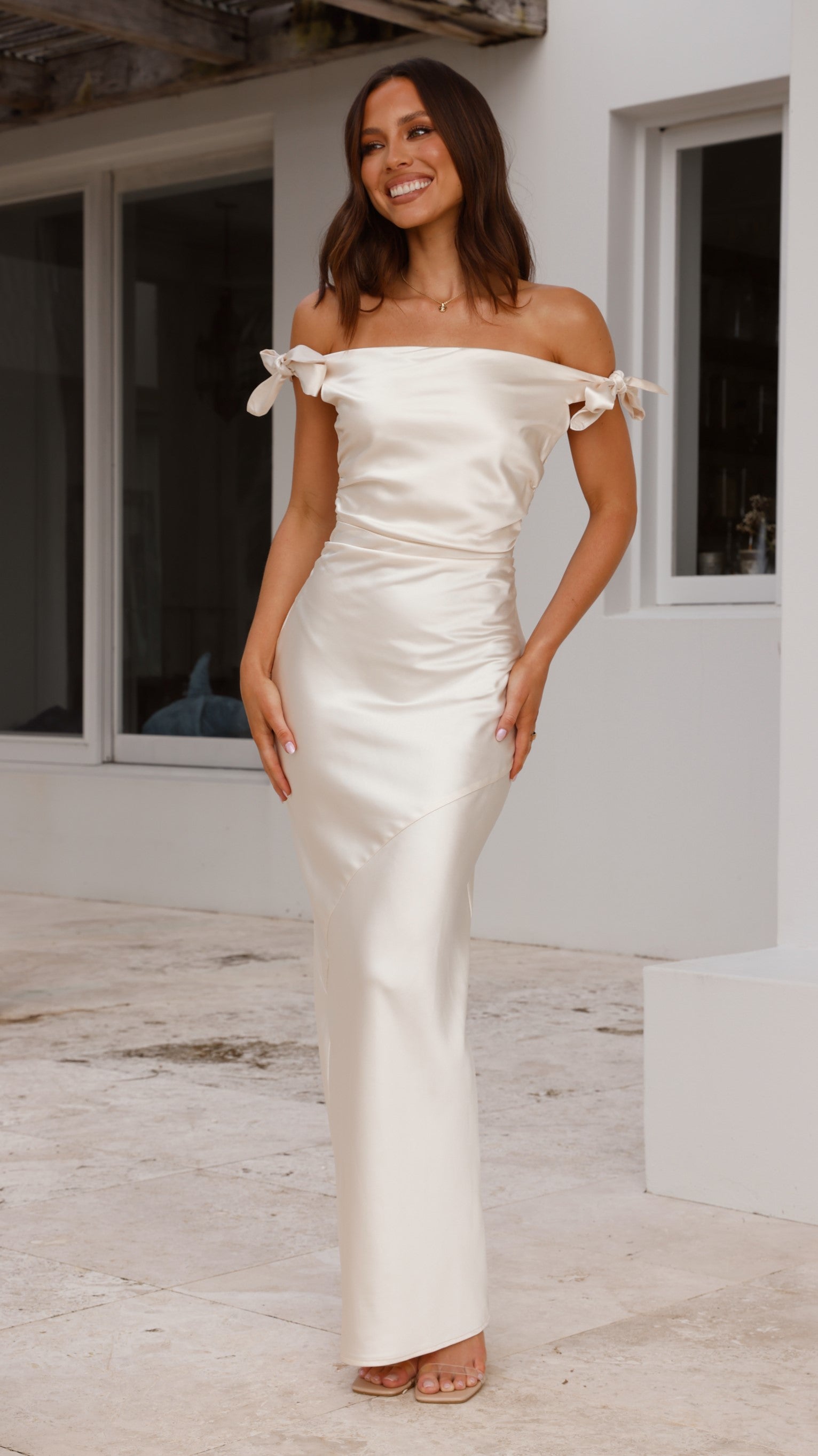 Frida Maxi Dress in Champagne - Elegant Long Flowy Summer Dress for Beach, Wedding & Vacation