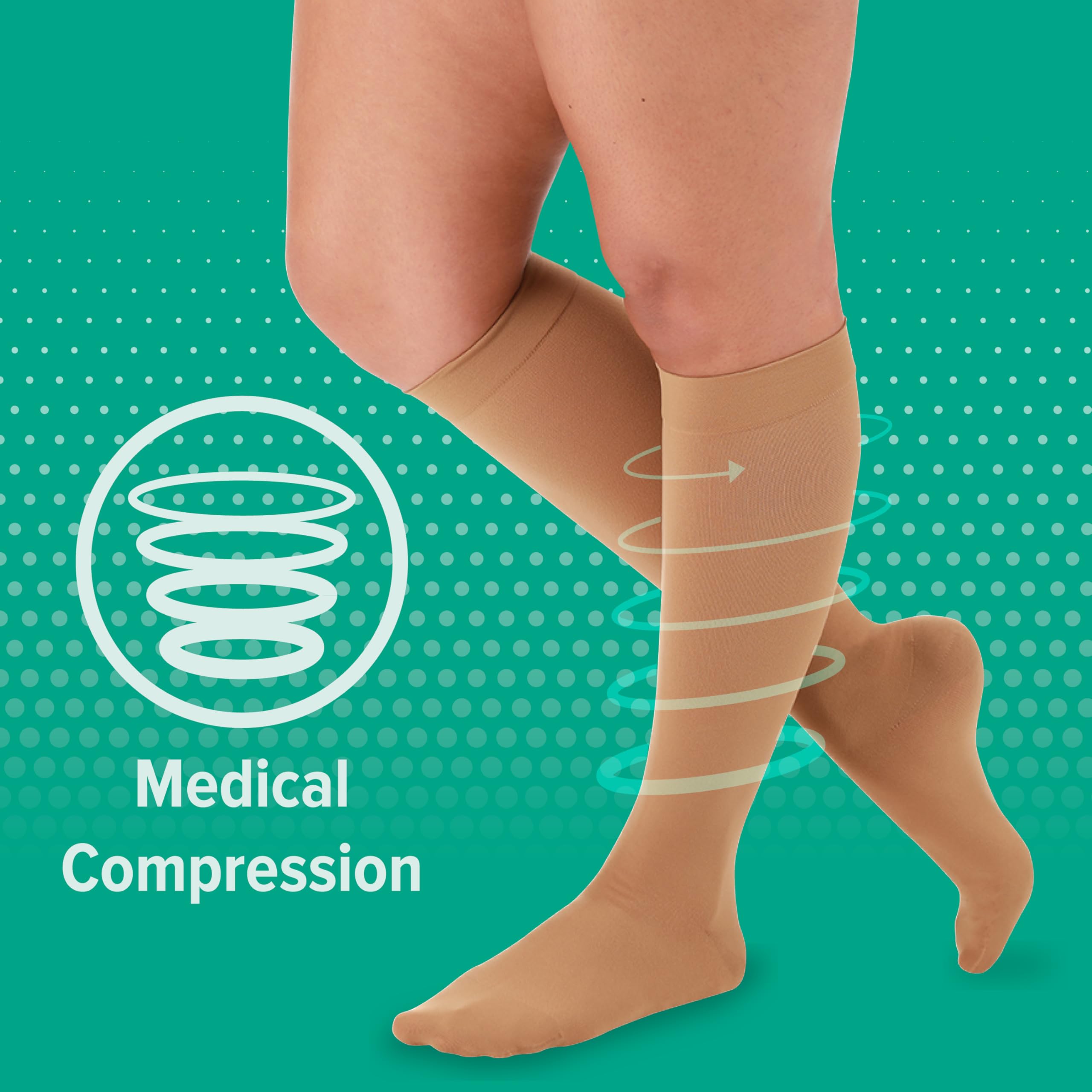 Juzo Dynamic MAX Varin Open Toe Compression Knee High Socks 20-30 mmHg for Men & Women – 2-Way Stretch Fabric, Circulation Support, Made in USA – Beige, Size 3 (III) Regular – Ideal for Travel, Varicose Vein Relief & Post-Surgery Recovery