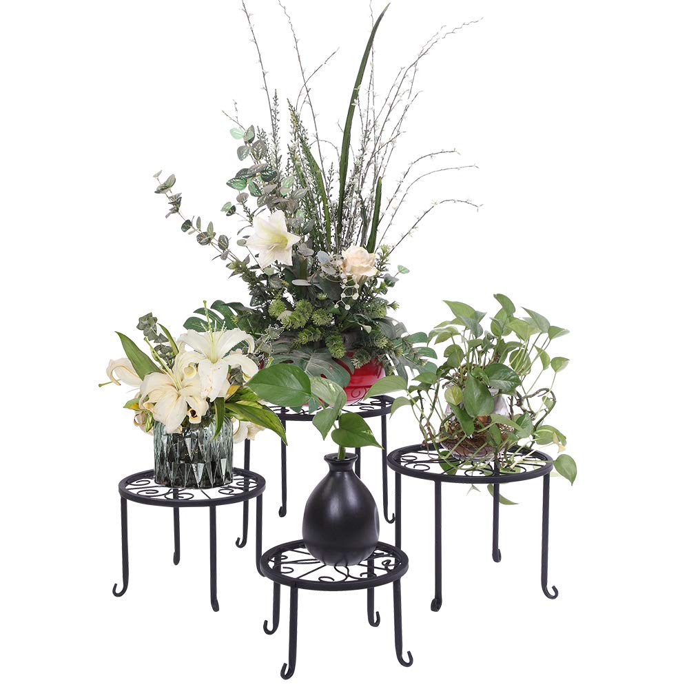 4-Tier Metal Plant Stand Set for Indoor & Outdoor Use - Modern Iron Flower Pot Holder with Round Shelves Fits Medium & Large Pots - Perfect for Living Room, Patio, Garden & Corner Decor