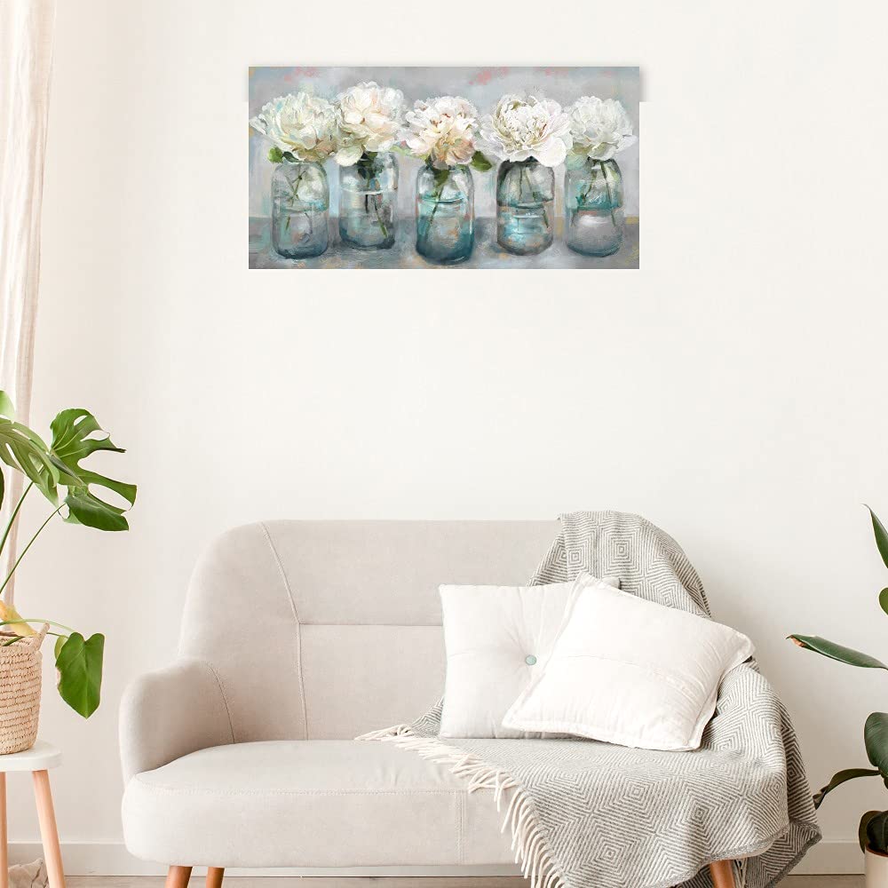 Fresh Picked Peonies Canvas Wall Art - 40x21 Inch Floral Painting for Bathroom & Living Room Decor - Modern Home & Office Wall Decorations