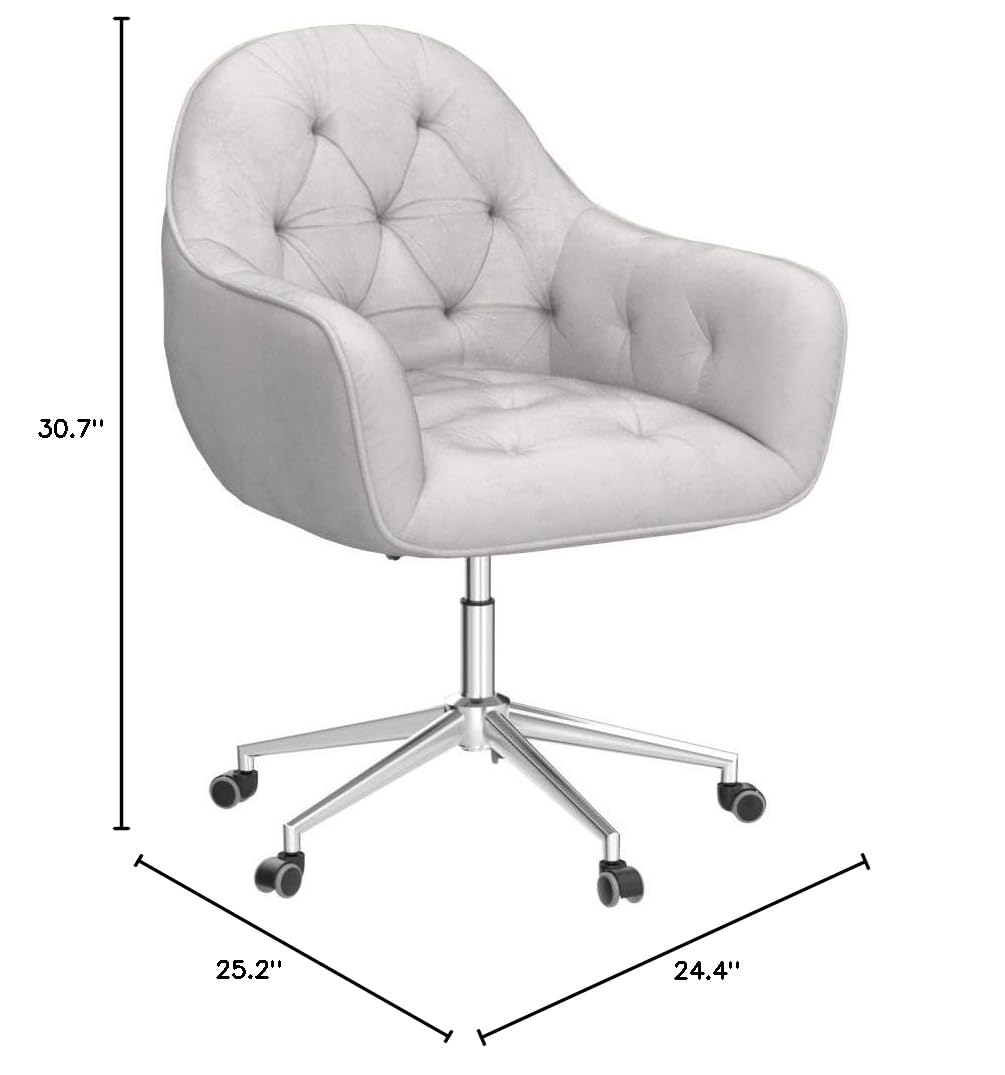 CAELUM Rolling Swivel Computer Desk Chair - Velvet Upholstered Ergonomic Office Chair for Home Office, Study, Bedroom, Gaming (Gray) | Perfect for Remote Work, Online Classes & Small Spaces
