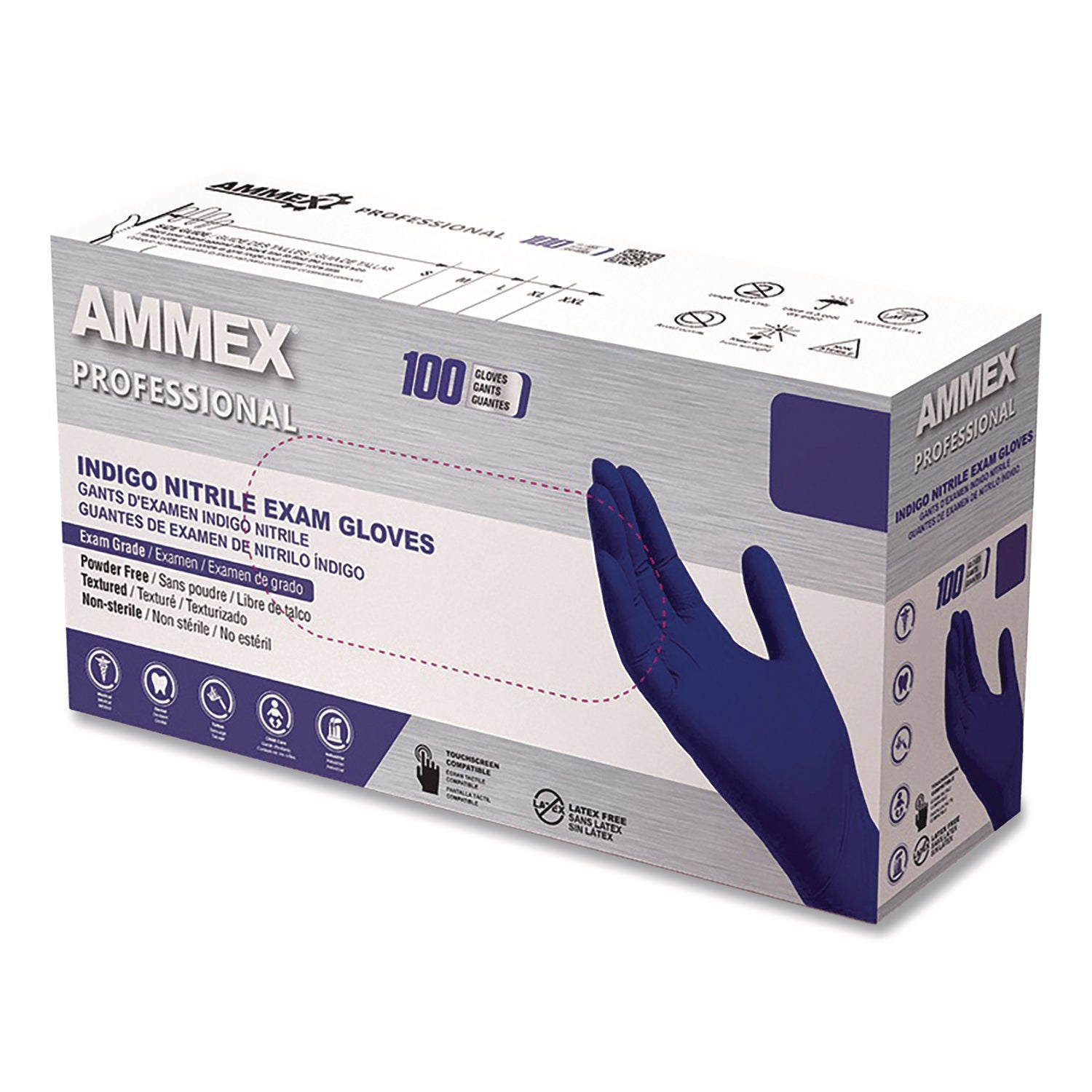 AMMEX® Professional Nitrile Exam Gloves - Powder Free, Small Size, Indigo Color, 100 Gloves per Box - Ideal for Medical, Dental, Tattoo & Laboratory Use