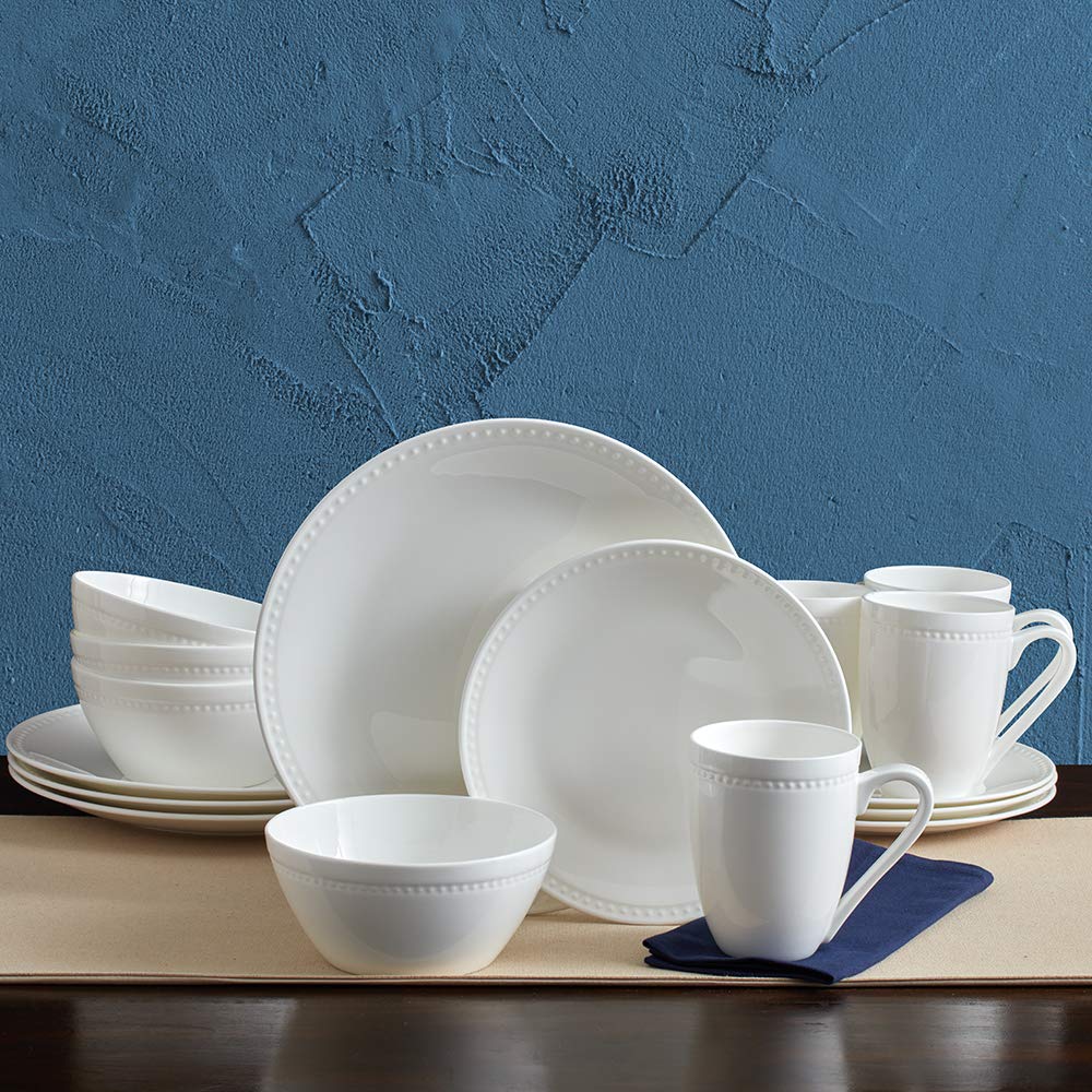 Mikasa 5224192 Loria 16-Piece Dinnerware Set for 4 - Elegant Porcelain Plates, Bowls & Mugs - Perfect for Family Dinners, Entertaining Guests & Everyday Use