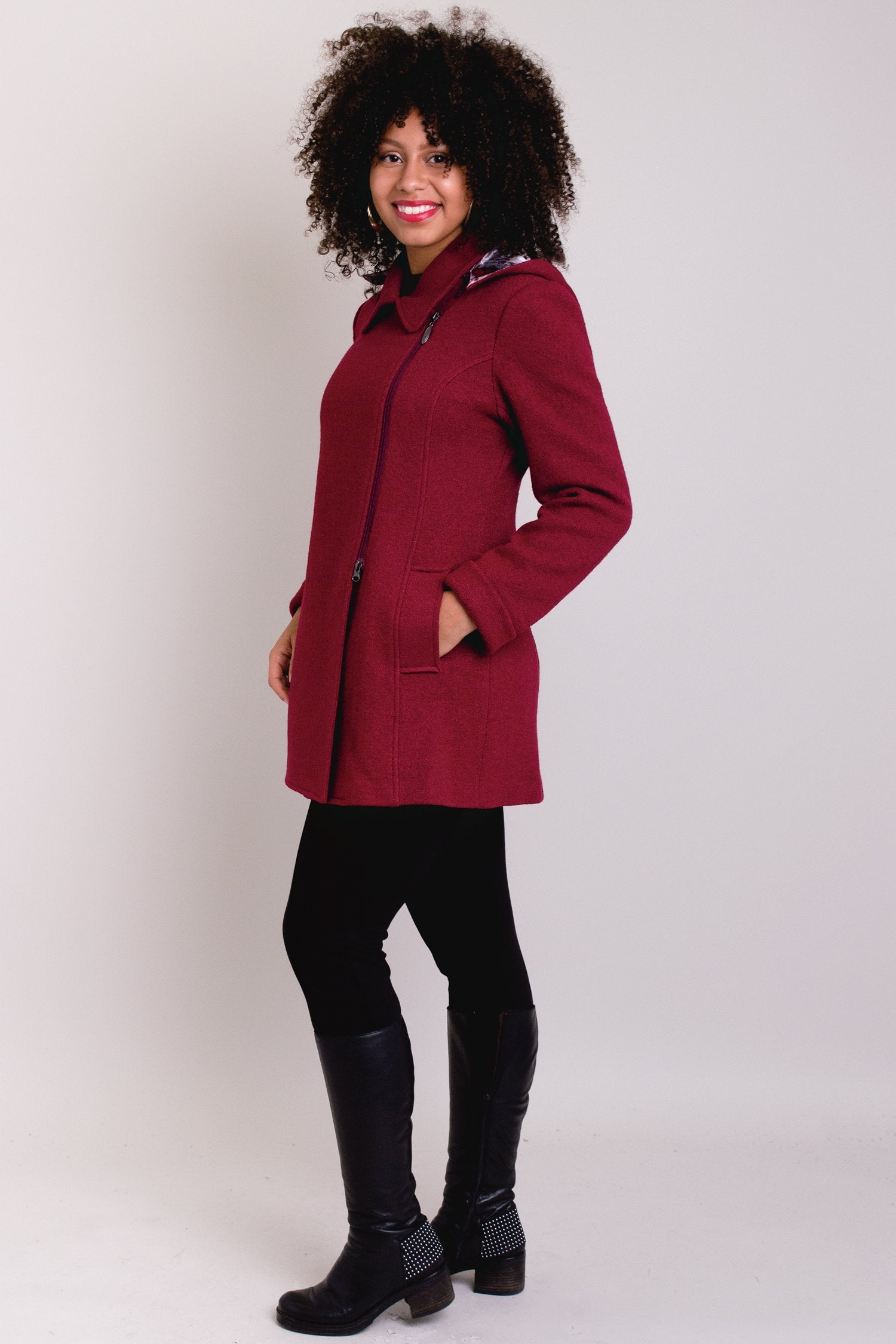 Gemma Coat Women's Burgundy Wool Blend Trench Coat - Warm Winter Outerwear for Office & Casual Wear