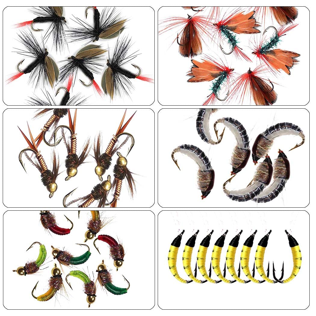 Premium Fly Fishing Flies Kit - 33/48/72/100/114/148pcs Assortment for Trout & Bass - Dry/Wet Flies, Nymphs, Streamers, Popper - Includes Durable Fly Box - Perfect for Freshwater & Saltwater Fishing Adventures