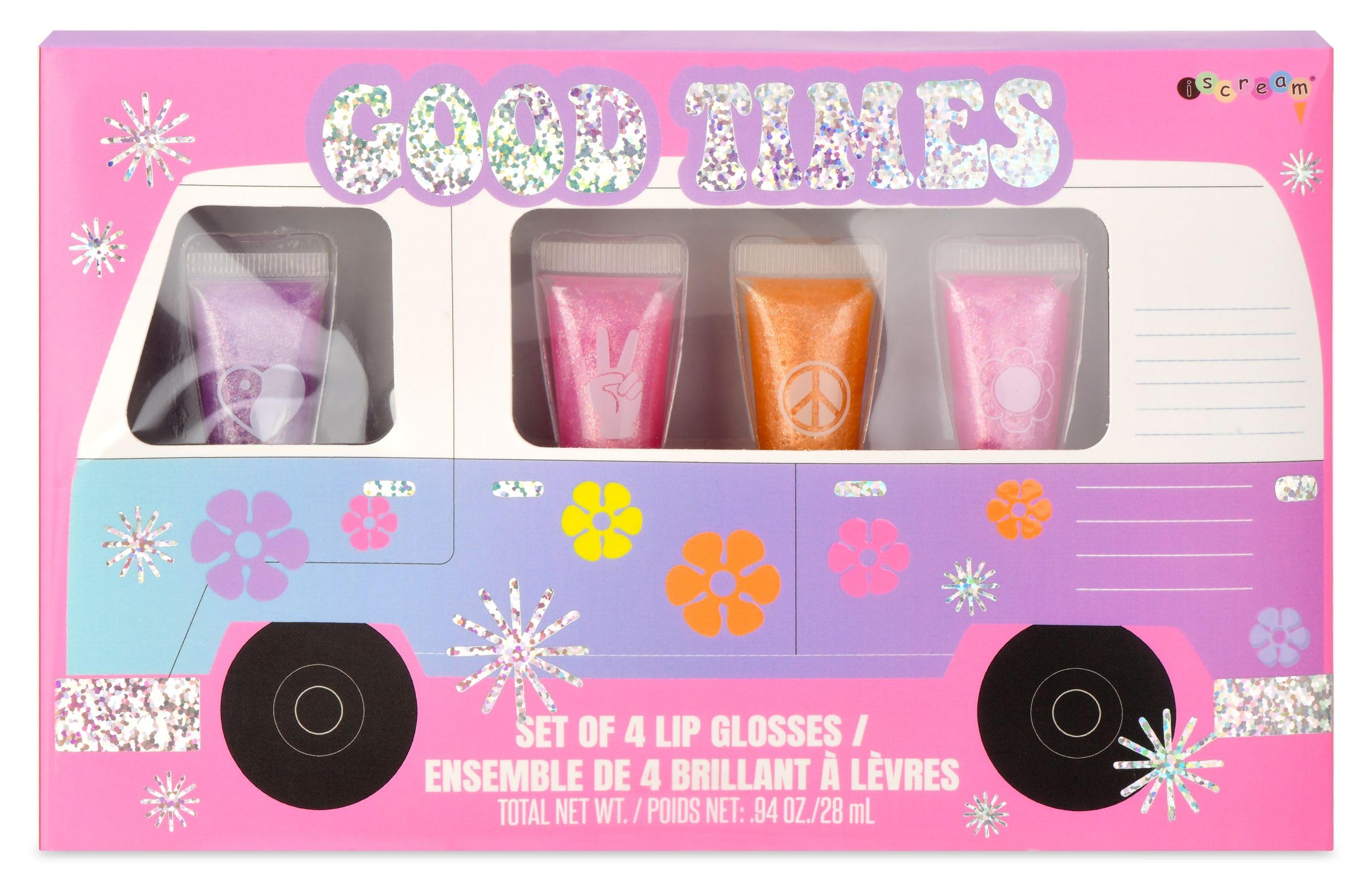iScream Good Times 4-Piece Glittery Berry Scented Lip Gloss Set - Shimmering Moisturizing Lip Gloss for Parties, Date Night & Everyday Wear (Boxed Gift Set)
