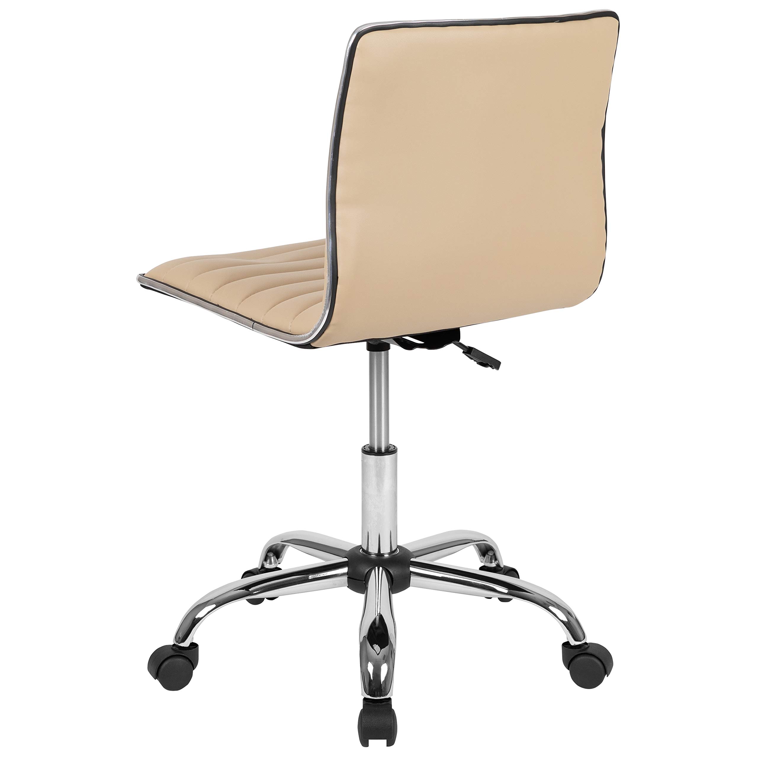 EMMA + OLIVER Low Back Designer Armless Tan Ribbed Swivel Task Office Chair - Ergonomic Desk Chair for Home Office, Gaming & Workspace Comfort