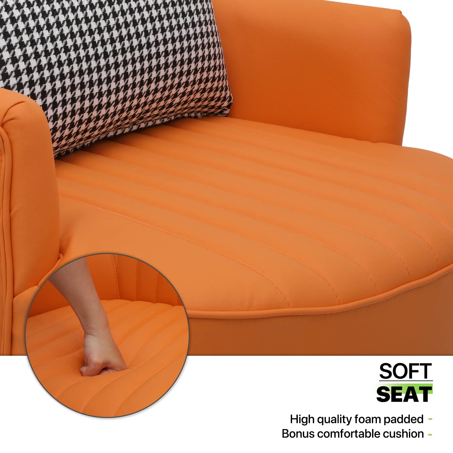 Magshion Modern Accent Chair with Lumbar Support Pillow - Upholstered Armchair with Sturdy Metal Legs, 550lbs Weight Capacity - Comfortable Club Chair for Living Room, Bedroom & Office - Orange Velvet Fabric - Perfect for Reading Nook, Home Theater Seating & Small Space Decor
