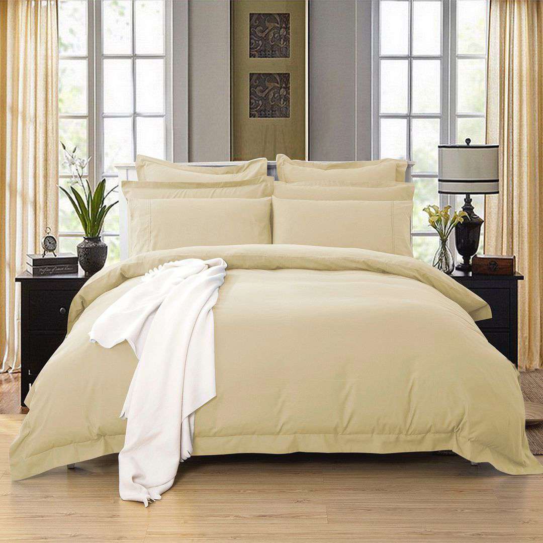 1000 Thread Count Super King Size Yellow Cream Duvet Cover Set - Luxury Soft Bedding for Master Bedroom & Guest Room