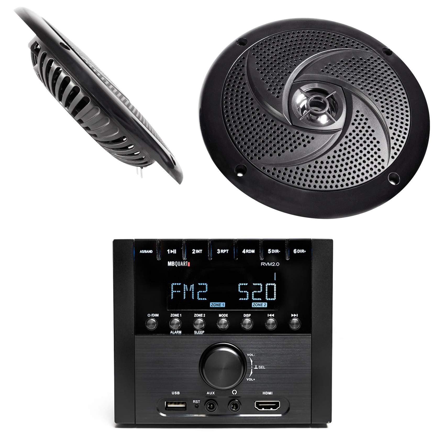 MB Quart RVM2.0 2-Zone RV Stereo Receiver with Bluetooth & Rockville RSM65B 6.5